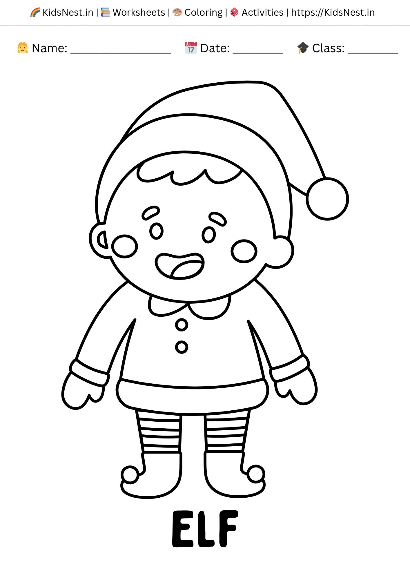 Christmas Elf Coloring Page | Free Printable Kids Activity