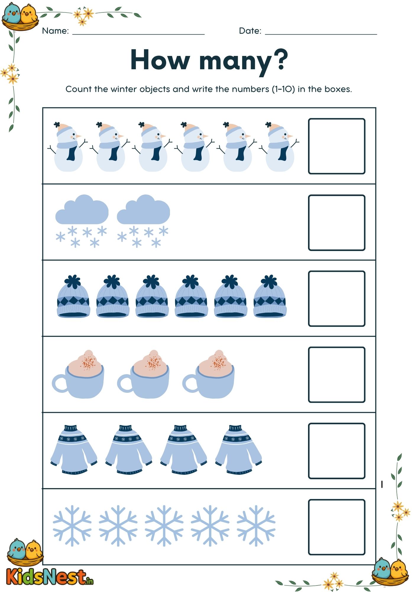 Winter Counting Worksheets for Kids | Printable Activities