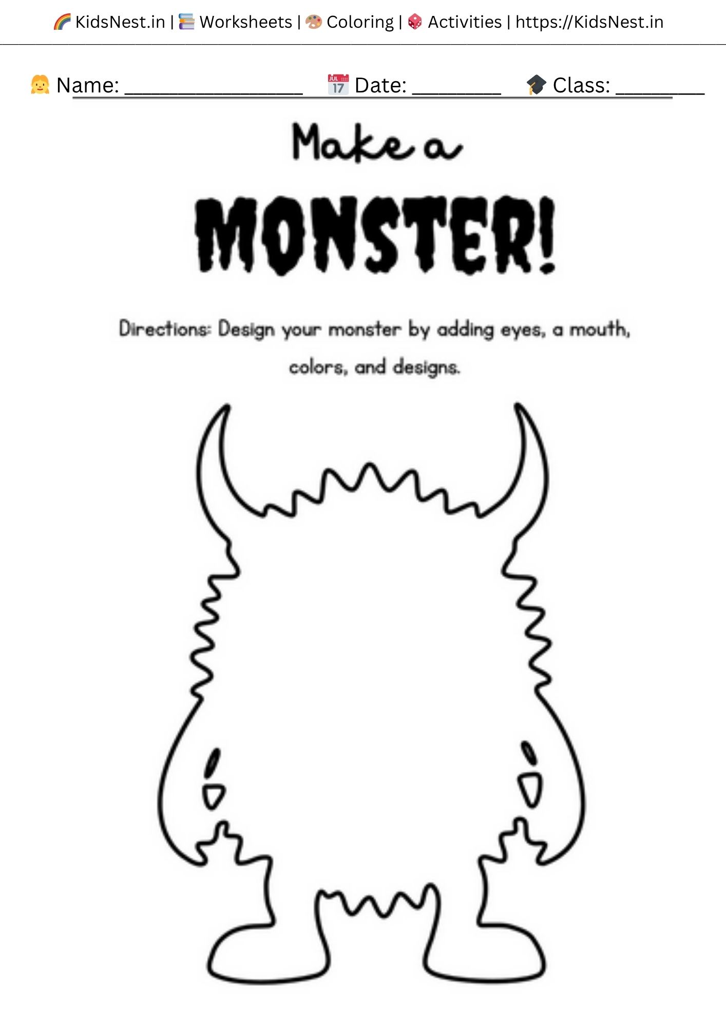 Printable Halloween Monster Drawing Activity for Kids