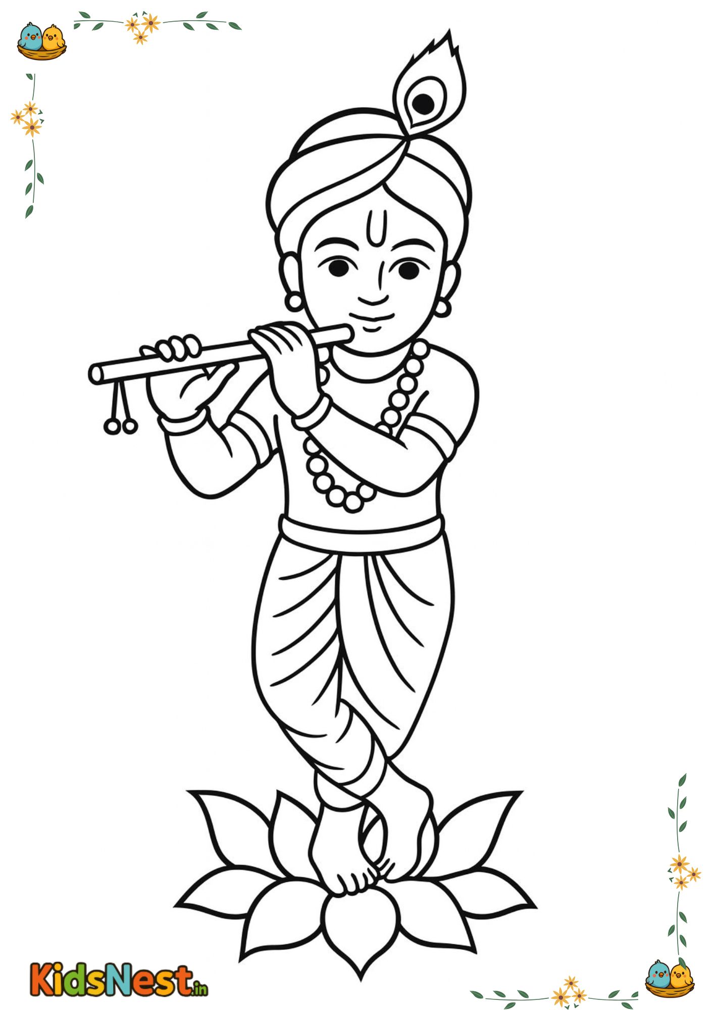Shri Krishna Coloring Page for Kids | Educational Printables