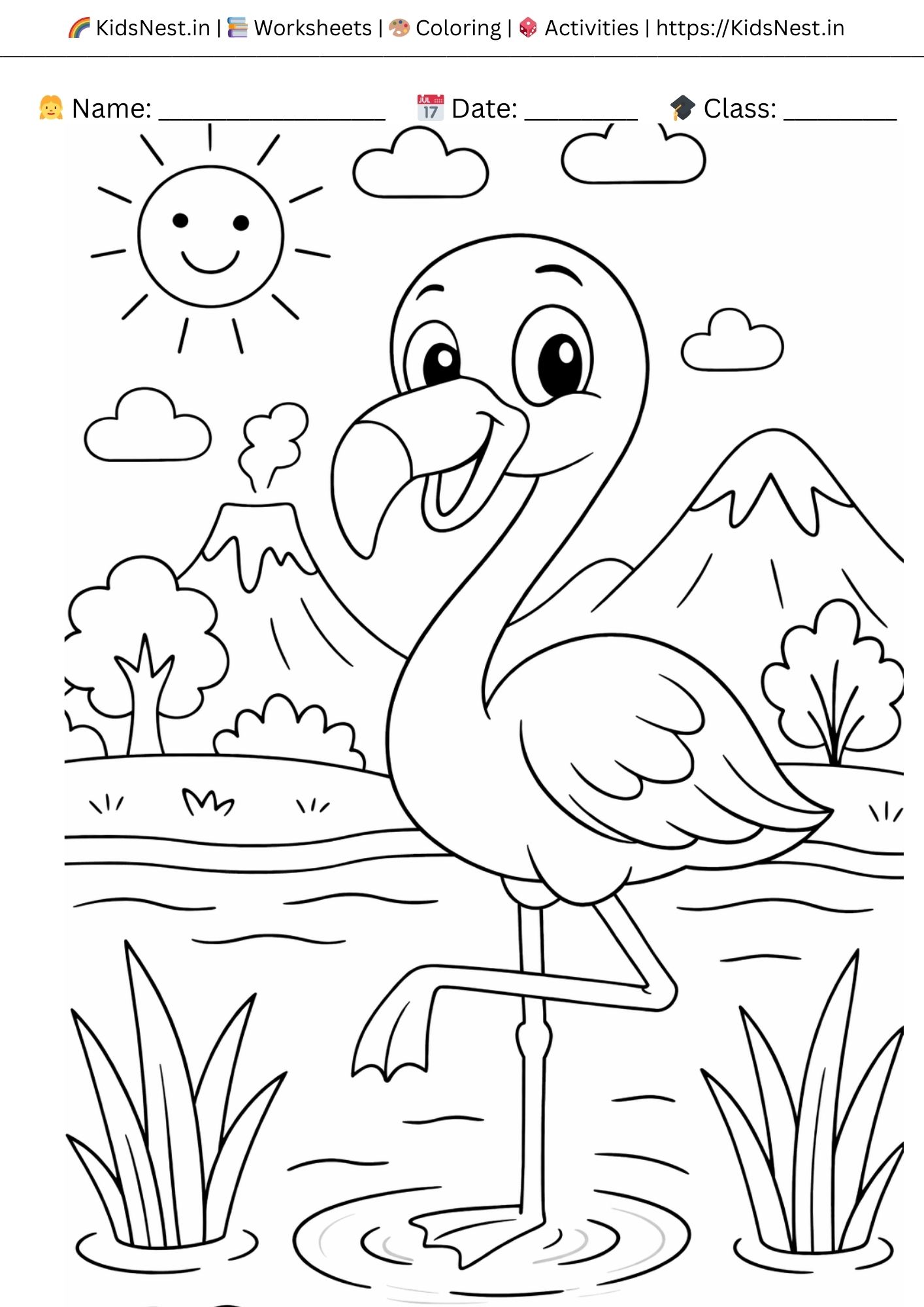 Kids Herons Colouring Page | River Birds Printable Activity
