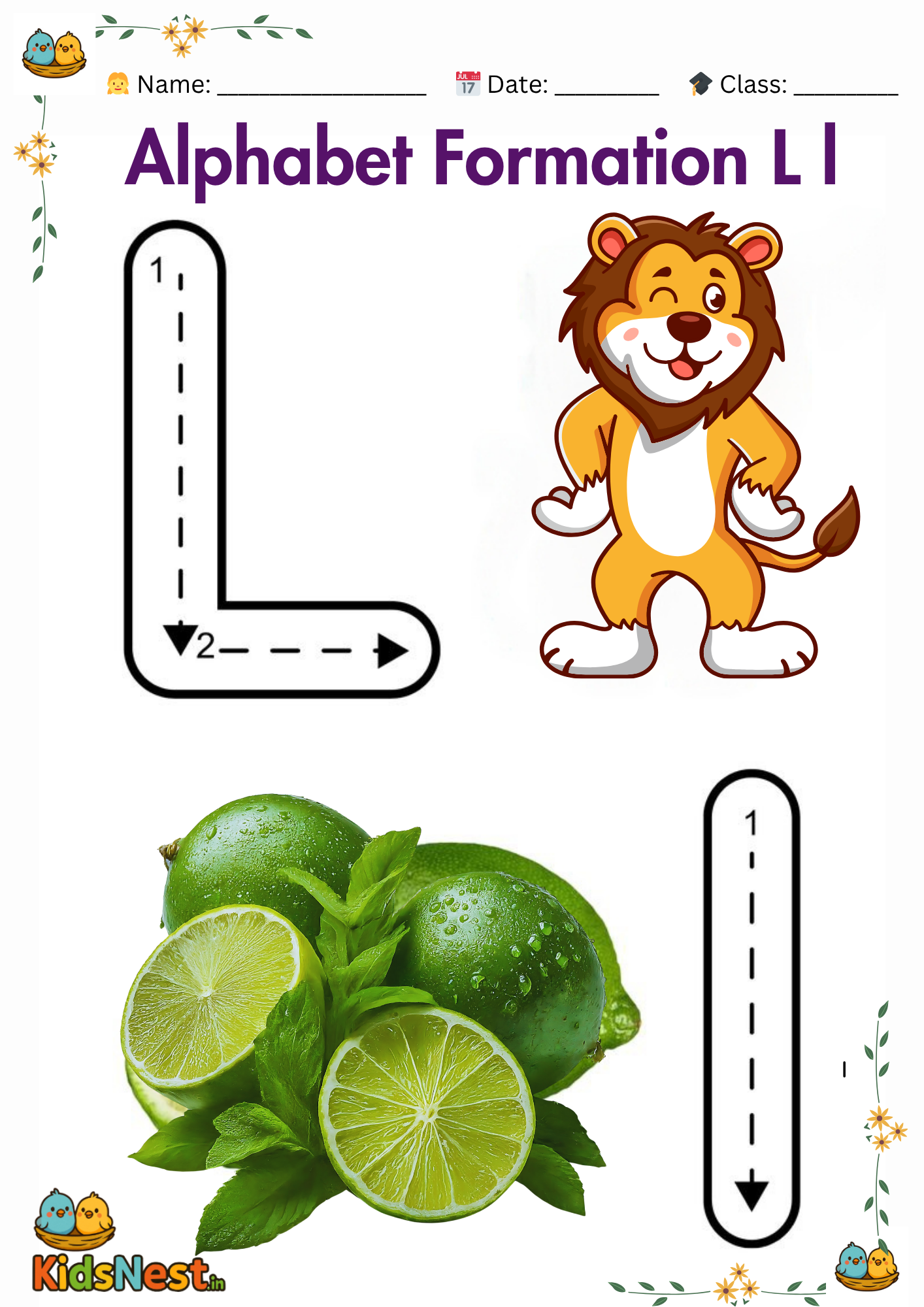 Alphabet L Worksheet for Kids | Printable Letter L Activity