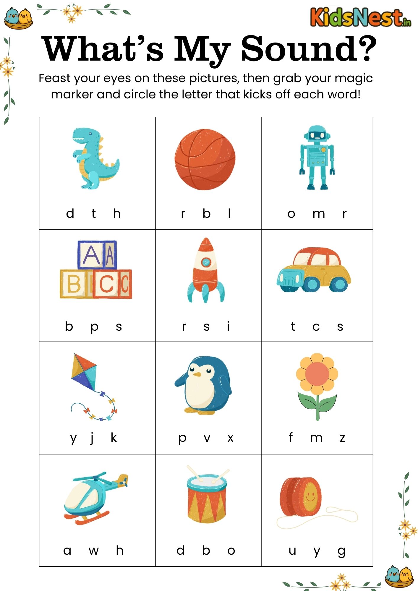 Kids Phonics Worksheet: What's My Sound? | Printable Activity
