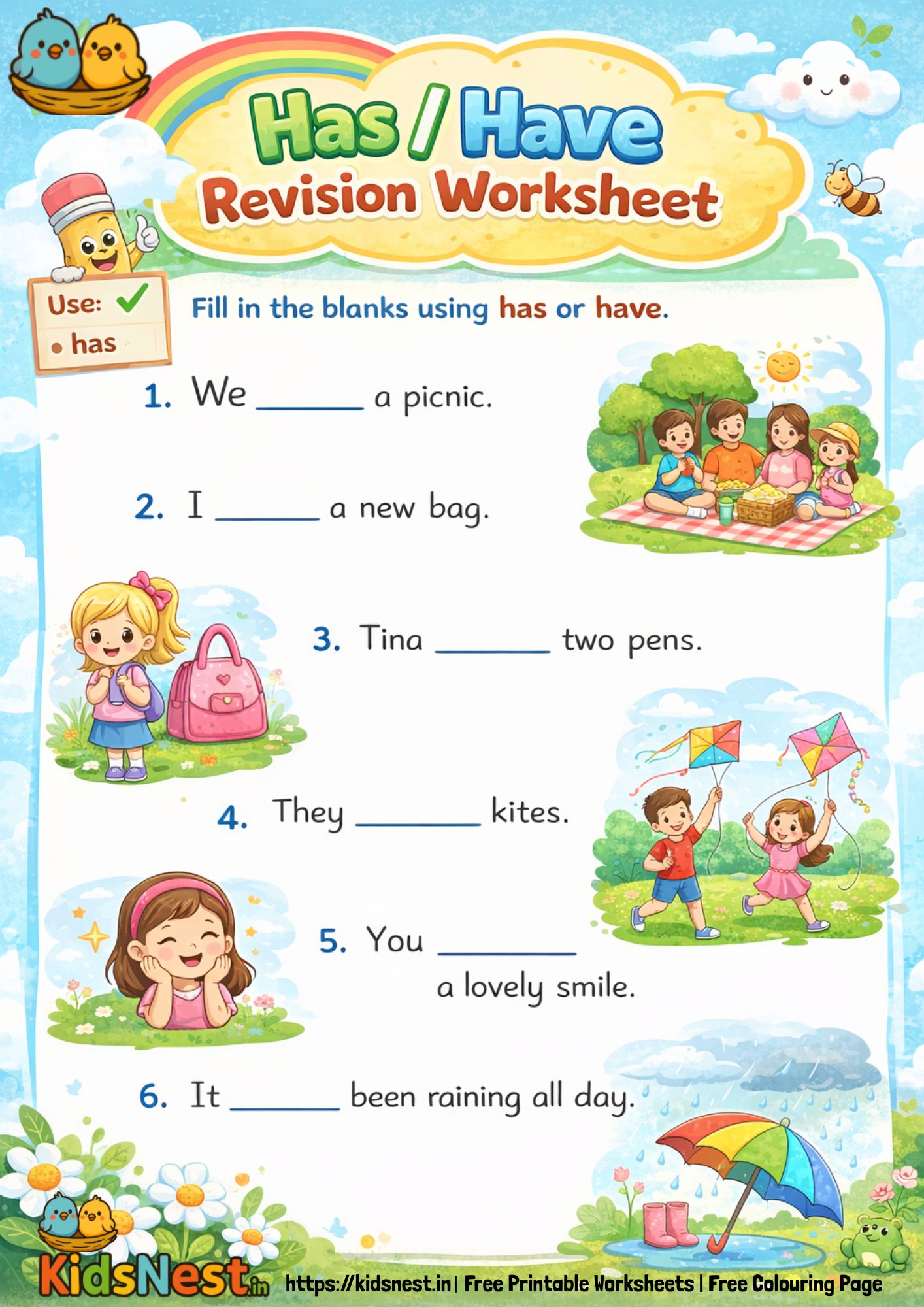 Has vs. Have Grammar Worksheet for Kids | Printable