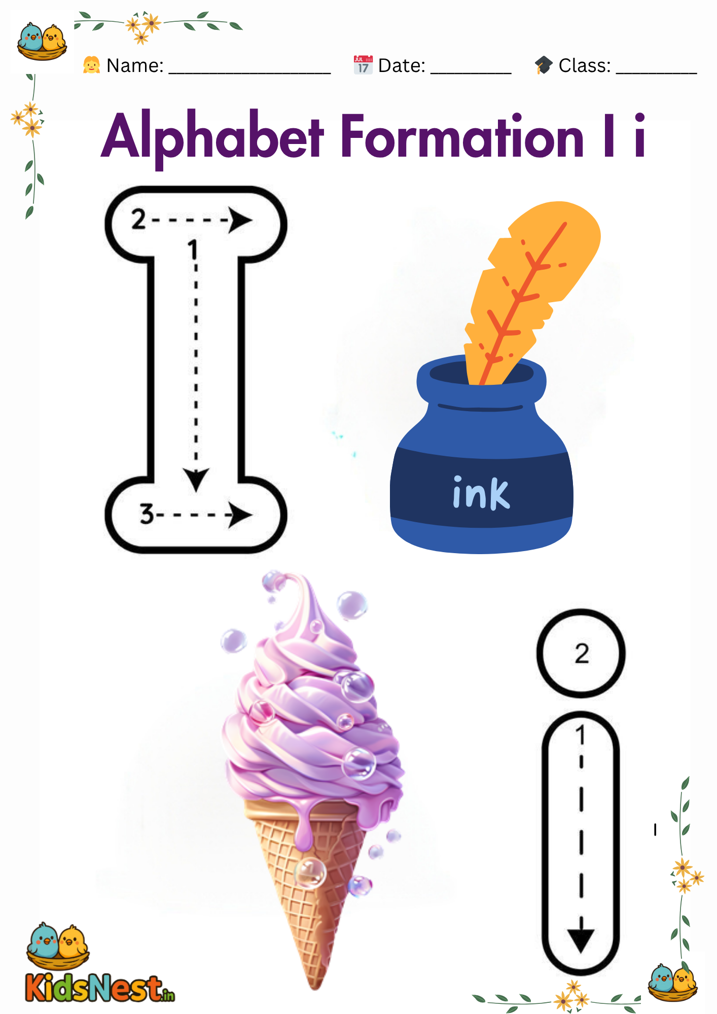 Printable Letter I Worksheet | Kids Letter Formation Activity
