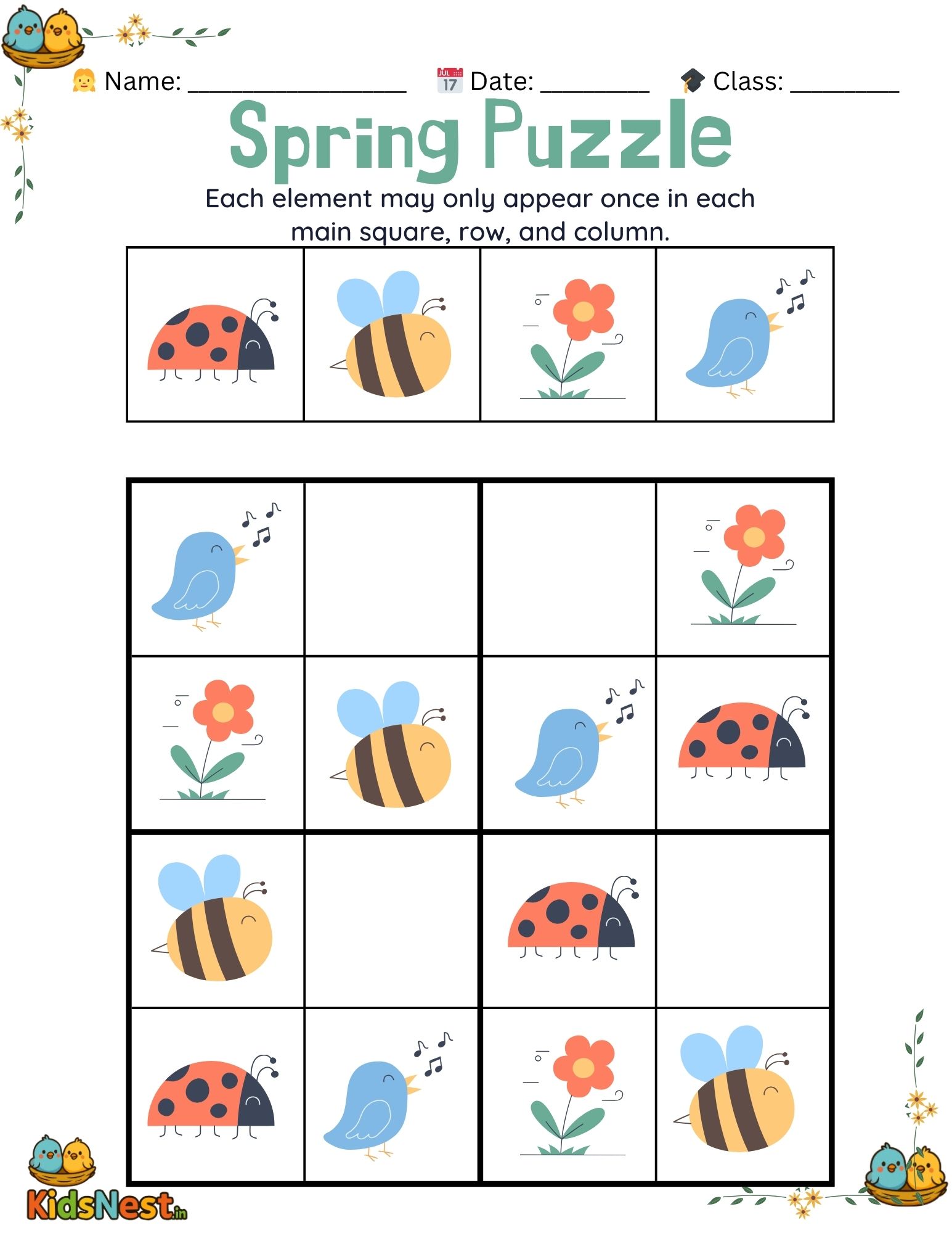 Spring Puzzle Worksheet for Kids | Free Printable Activity