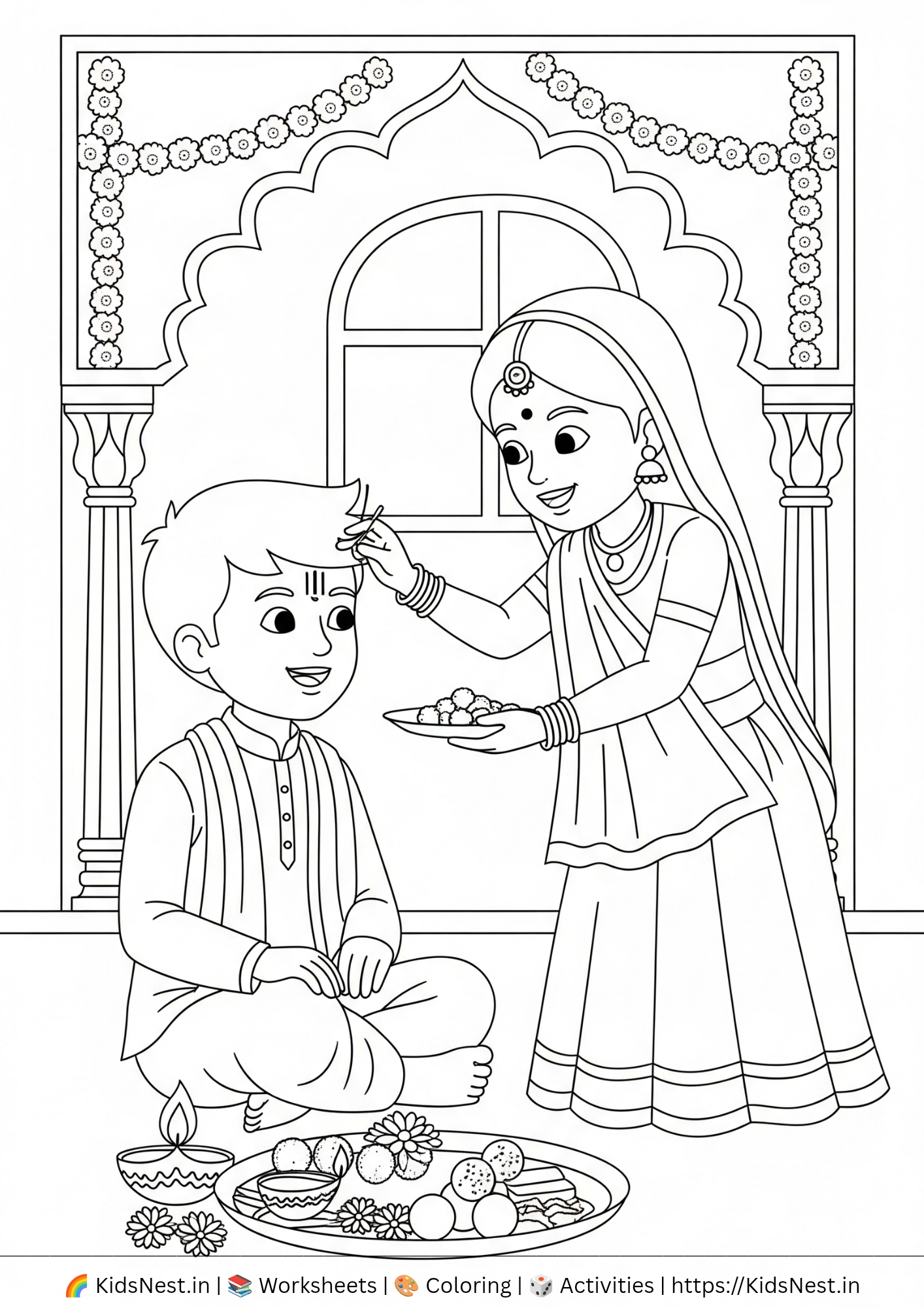 Bhai Dooj Coloring Page for Kids | Free Printable Activity