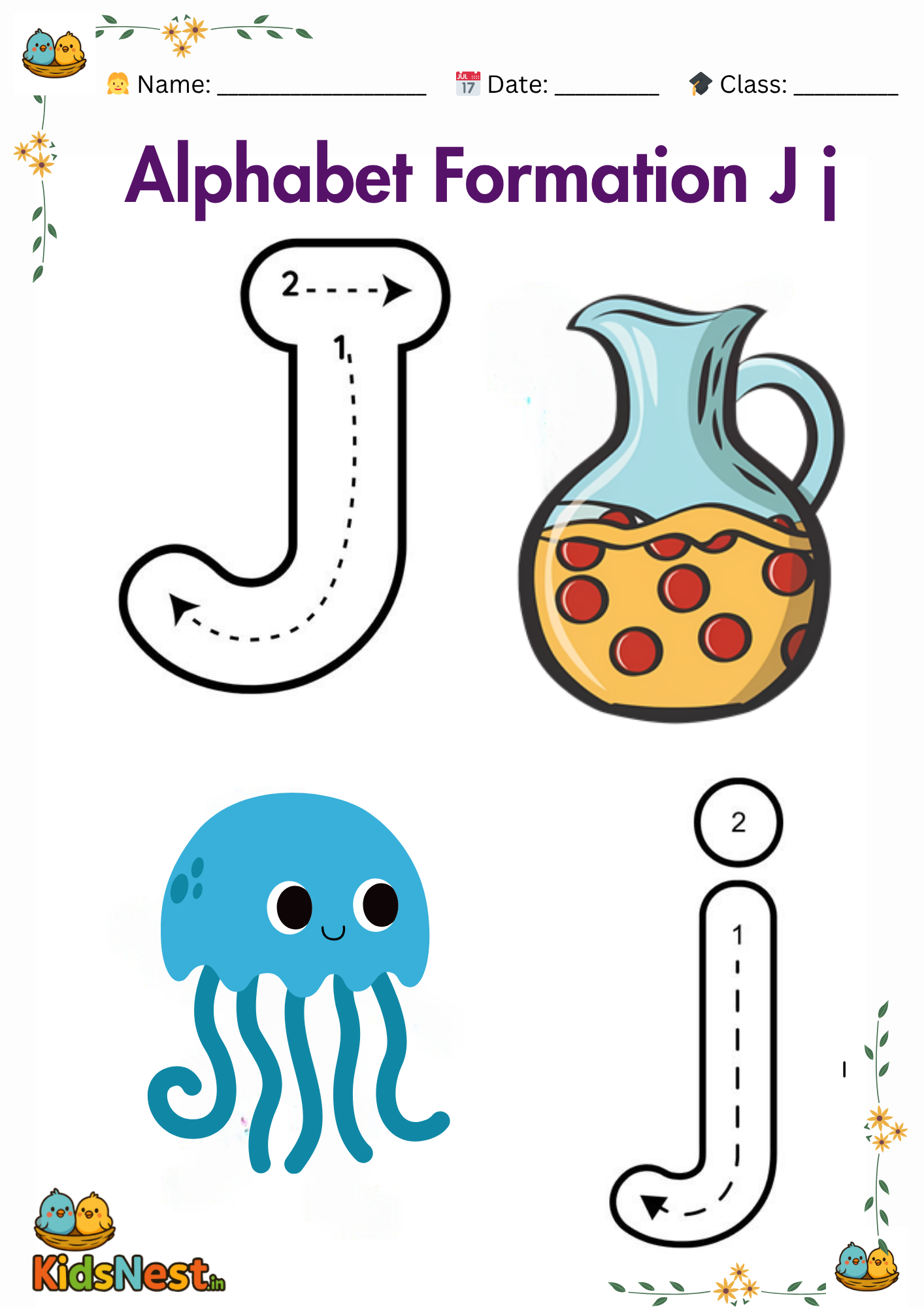 Letter J Worksheet for Preschool & Kindergarten | Printable
