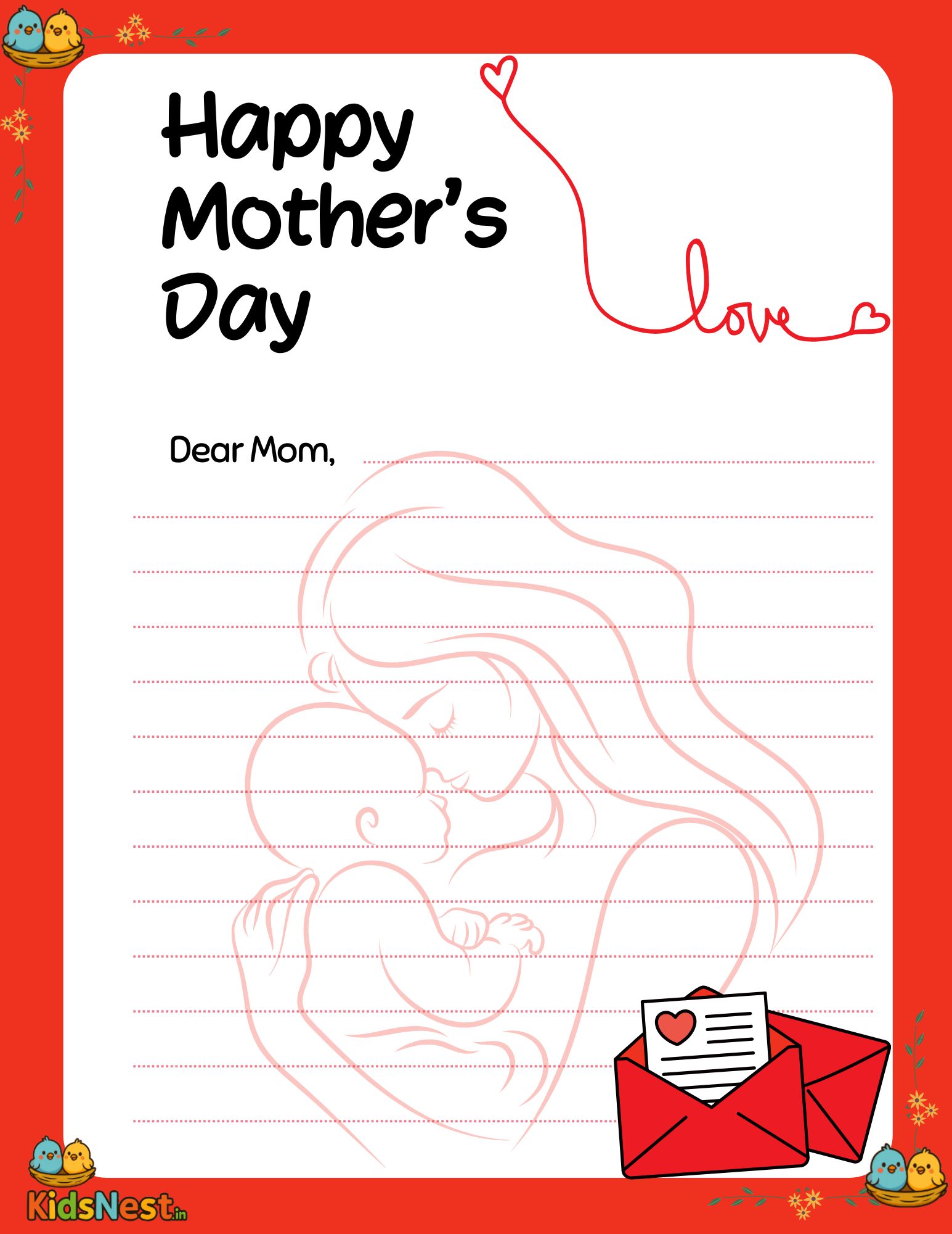 Mother's Day Letter Writing Worksheet | Kids Printable Activity
