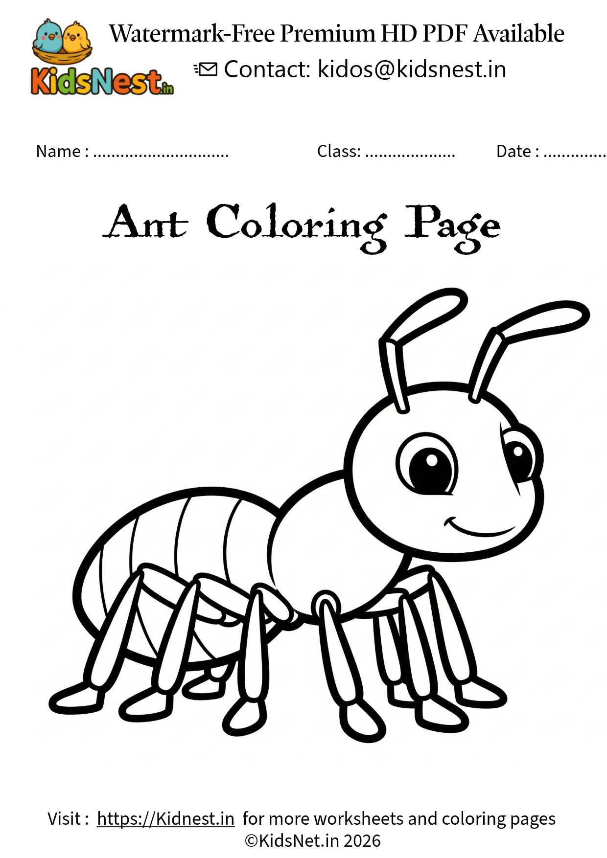 Printable Ant Coloring Page for Kids & Toddlers