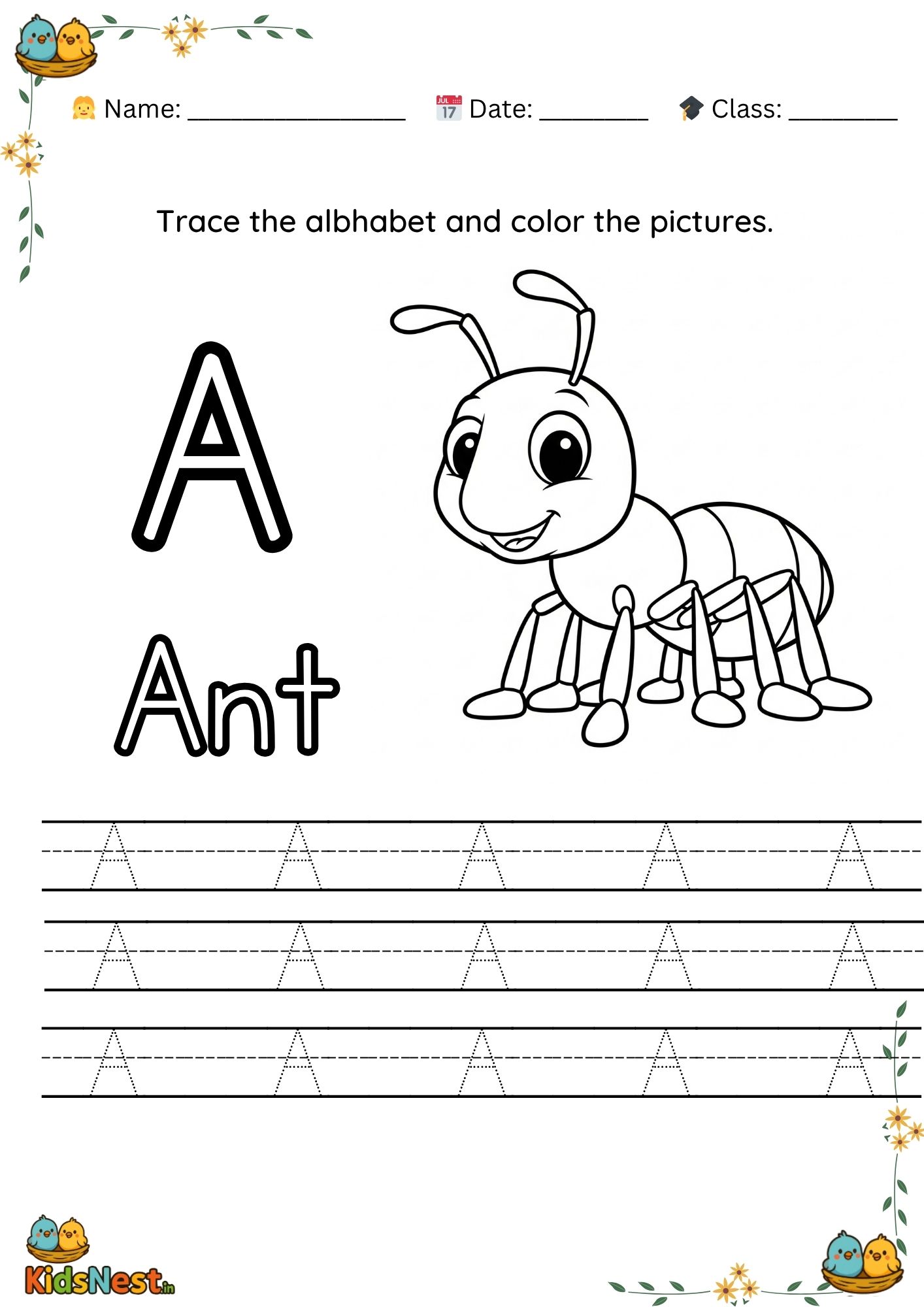 Printable Preschool Letter A Tracing Worksheet