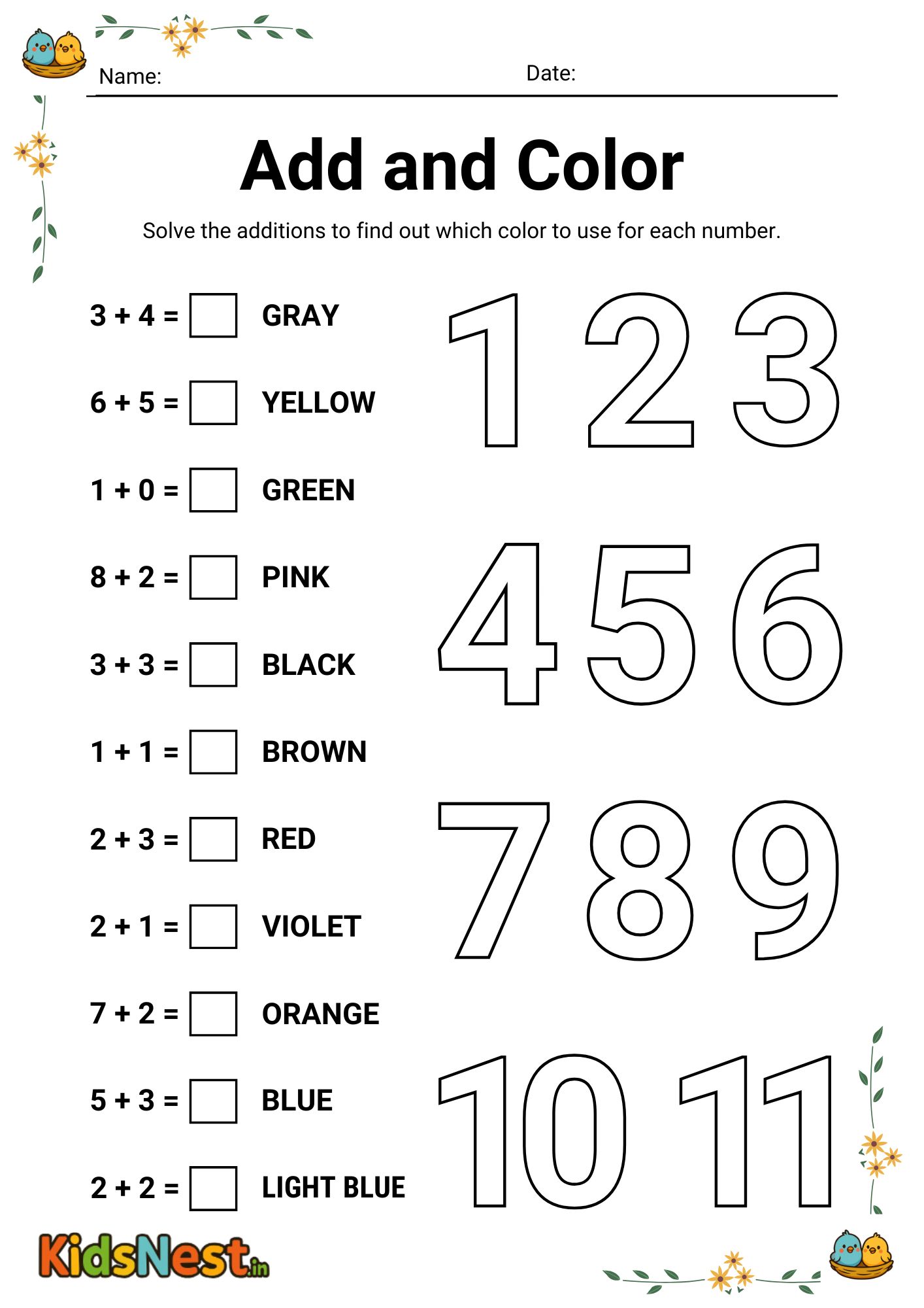 Kids Math Addition & Coloring Worksheet | Printable Fun cover