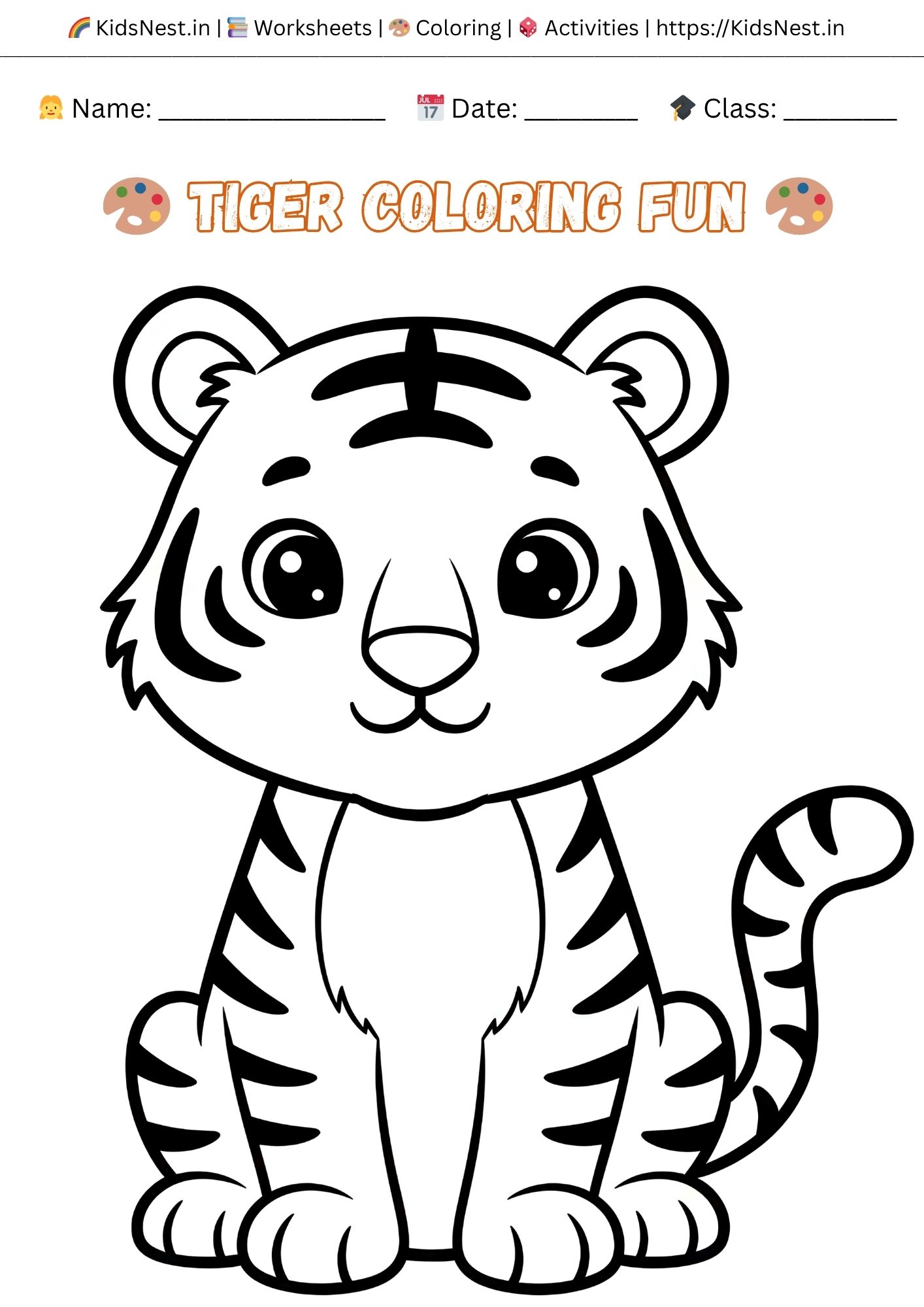 Tiger Coloring Page for Kids - Free Printable Activity