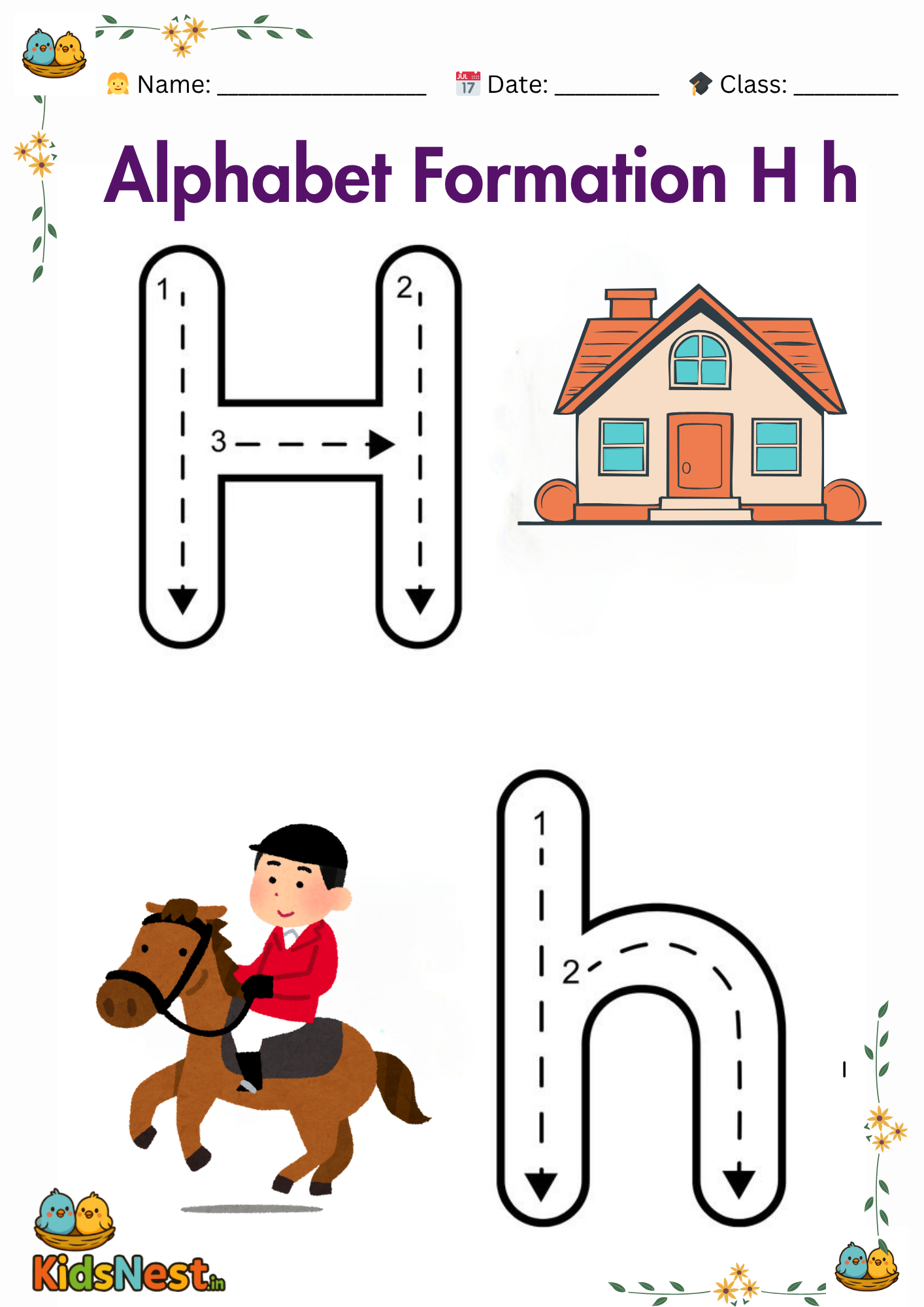 Printable Letter H Worksheet: Trace, Write & Learn for Kids