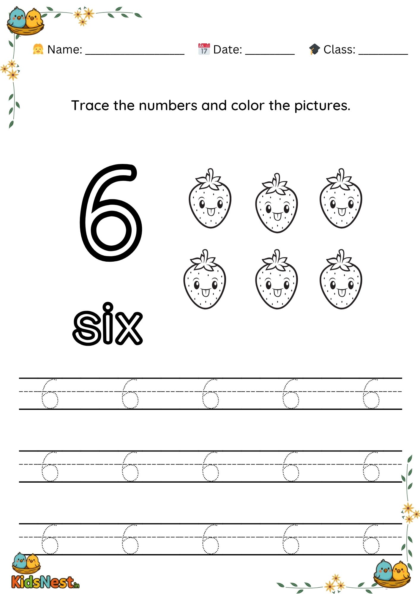 Printable Preschool Number 6 Tracing Worksheet for Kids