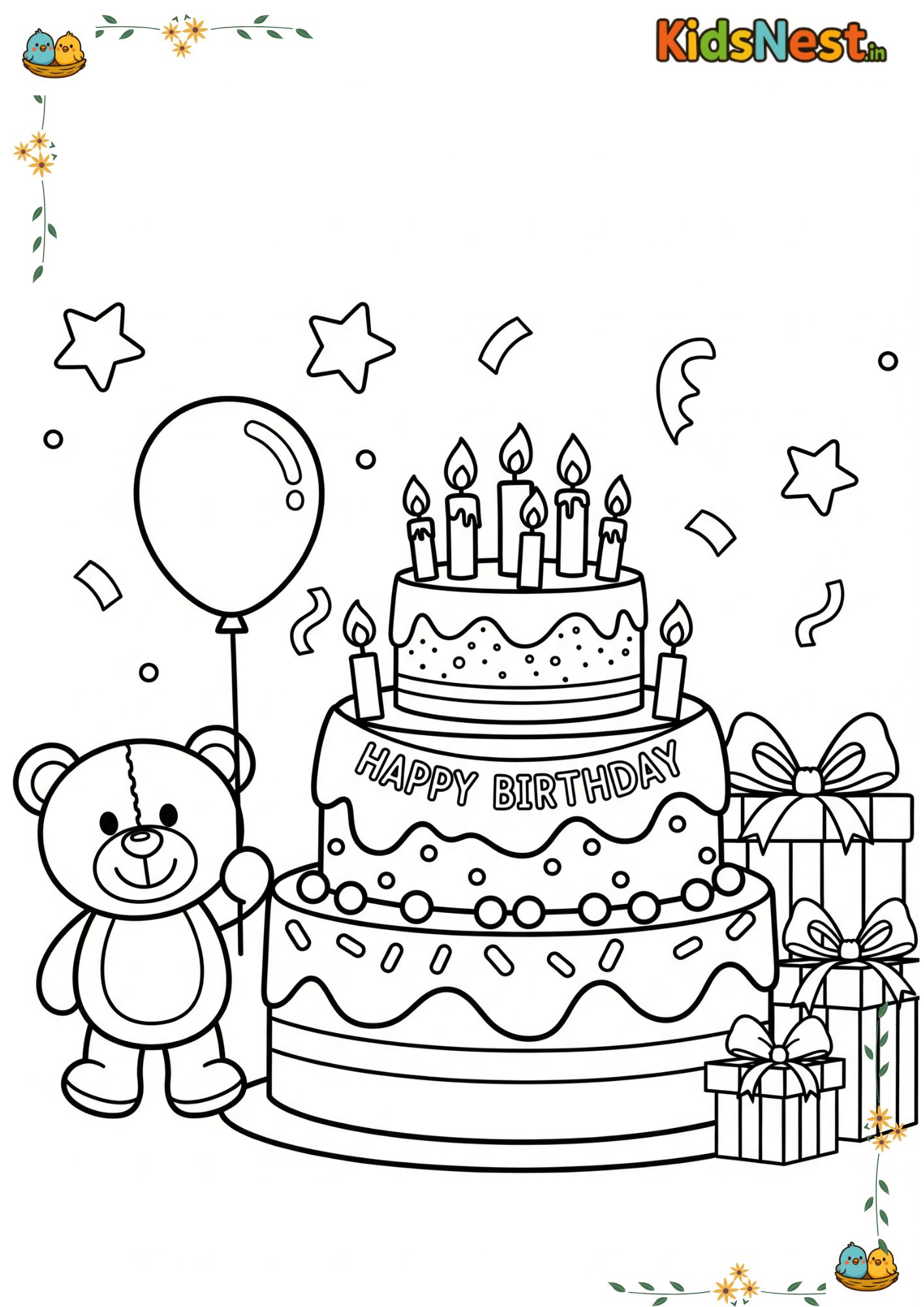 Printable Happy Birthday Coloring Sheet for Kids cover