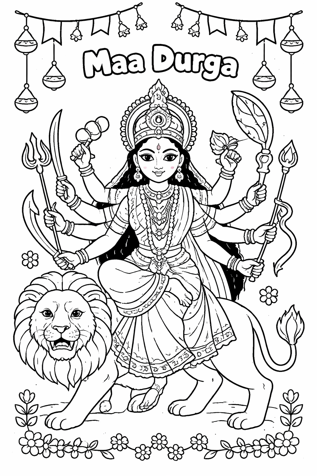 Maa Durga Coloring Page for Kids | Free Printable Activity