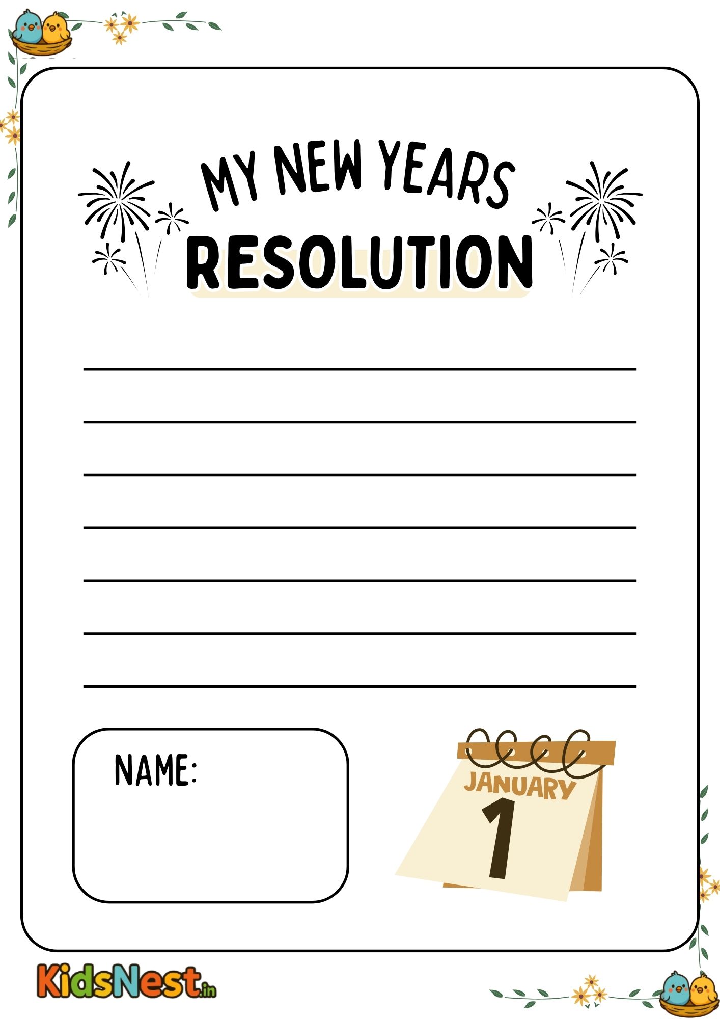 Kids' New Year Resolution Worksheet | Fun Printable Activity