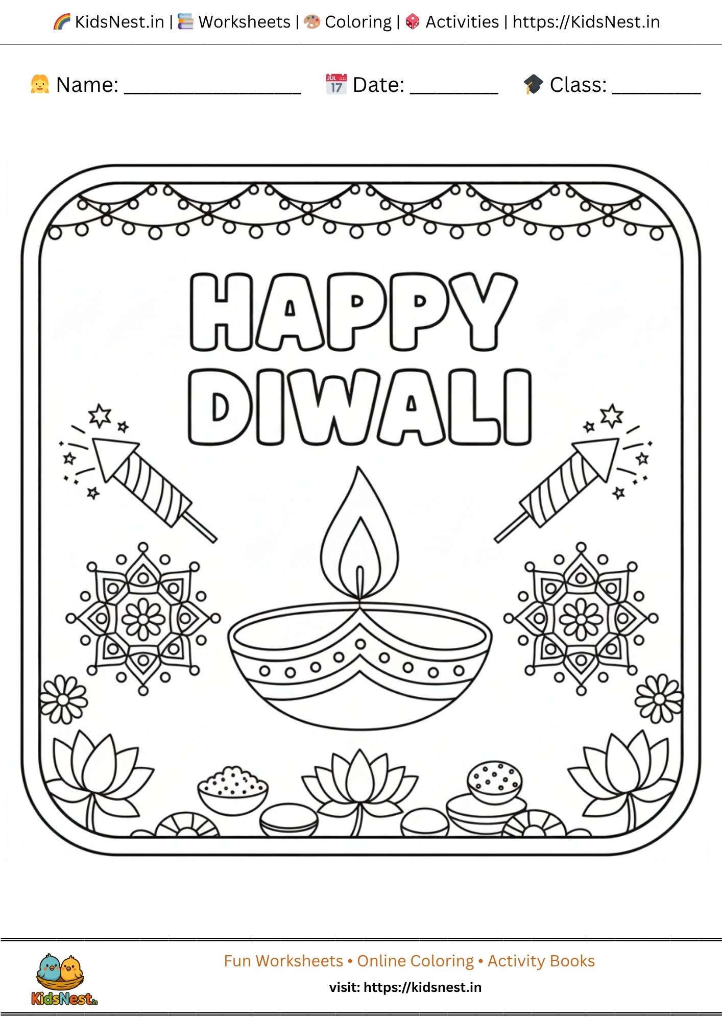 Diwali Colouring Page for Kids | Free Printable Activity cover