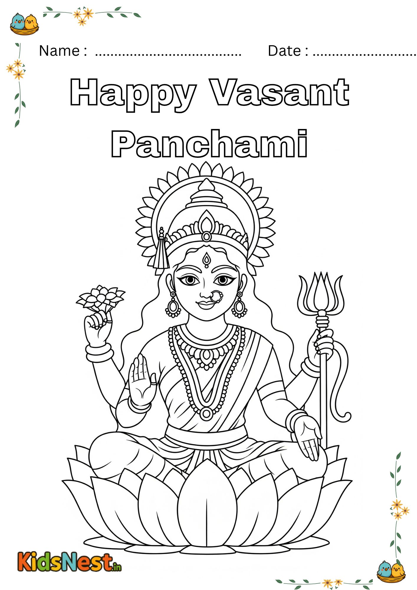 Basant Panchami Coloring Page | Kids Printable Activity