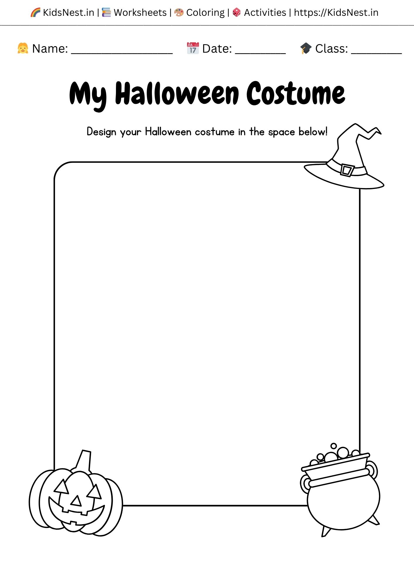 Halloween Costume Worksheet for Kids | Printable Activity