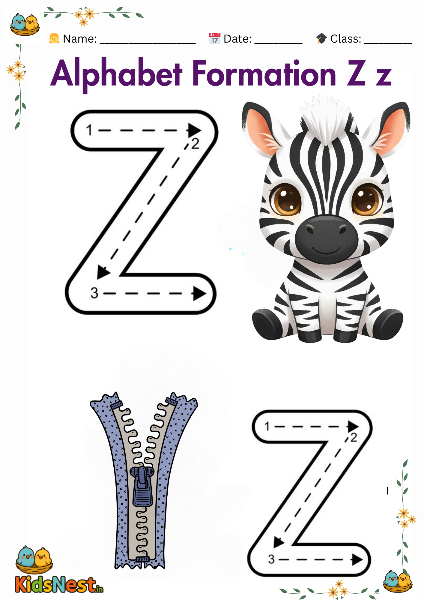 Free Printable Letter Z Worksheet for Kids | Trace & Learn cover