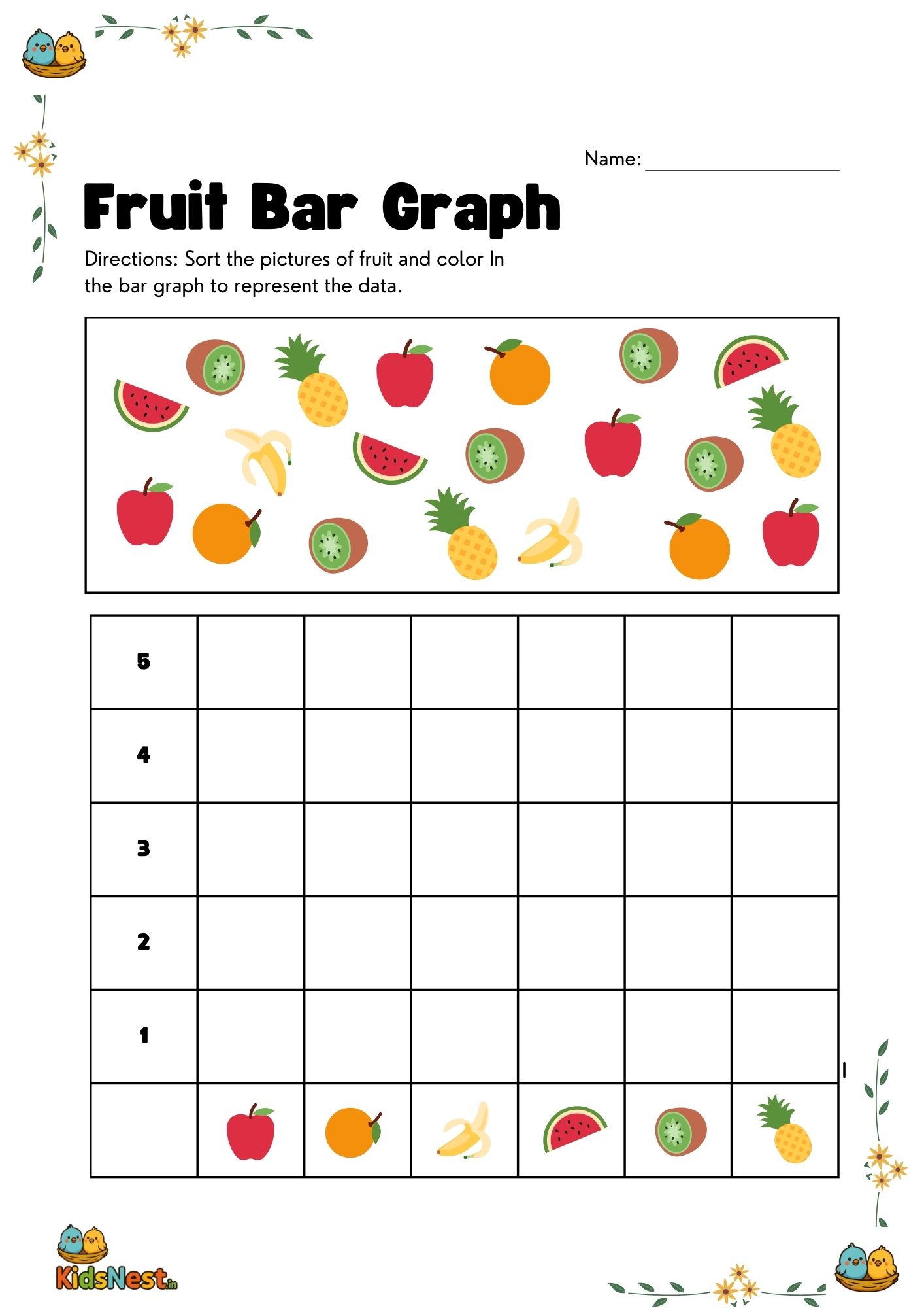 Fruit Bar Graph Worksheet for Kids | Printable Math Activity