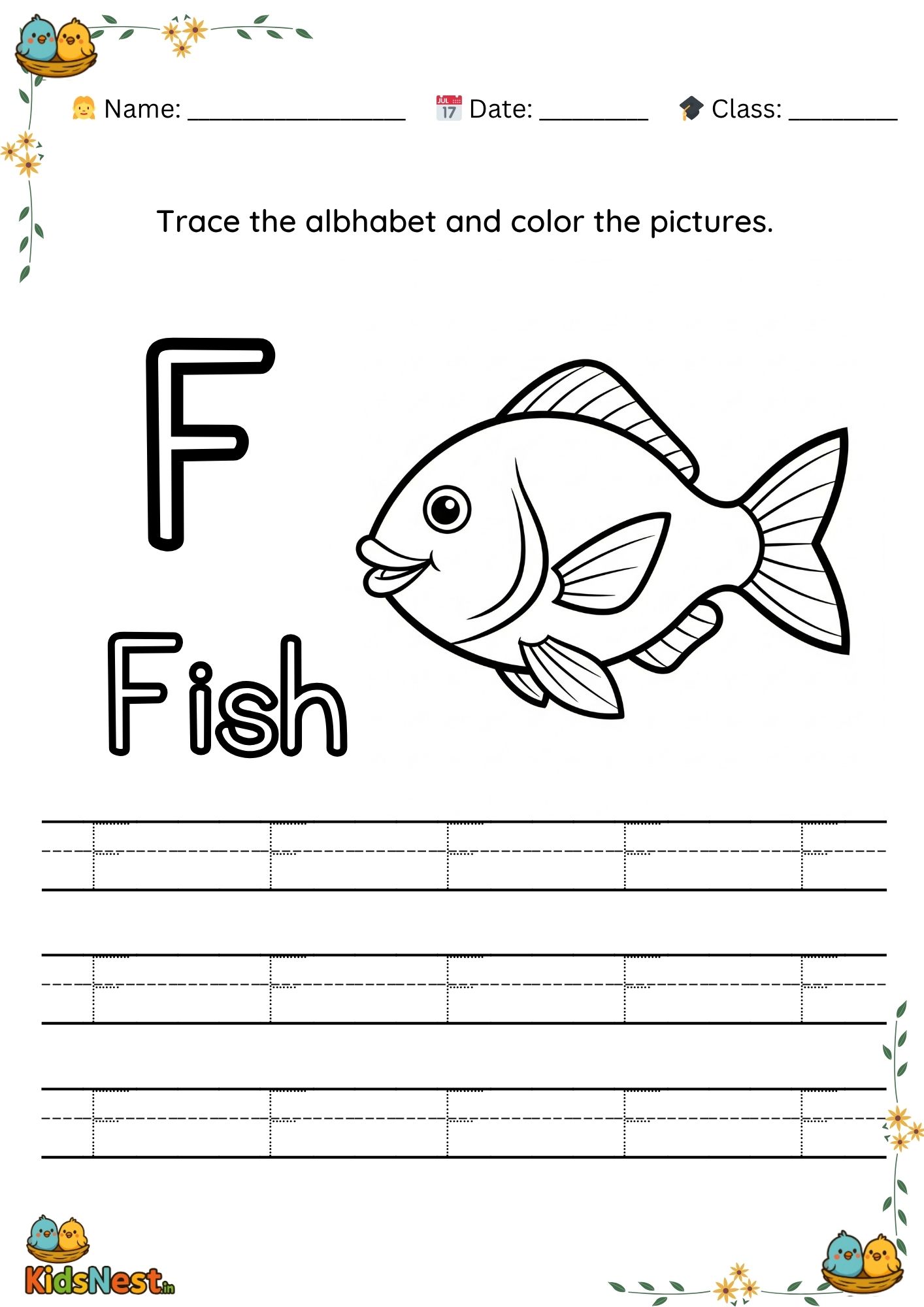 Preschool Letter F Tracing Worksheet | Printable Alphabet