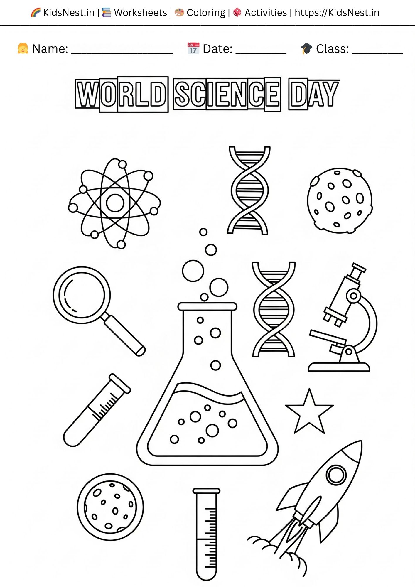 Free World Science Day Coloring Page for Kids | Printable Activity