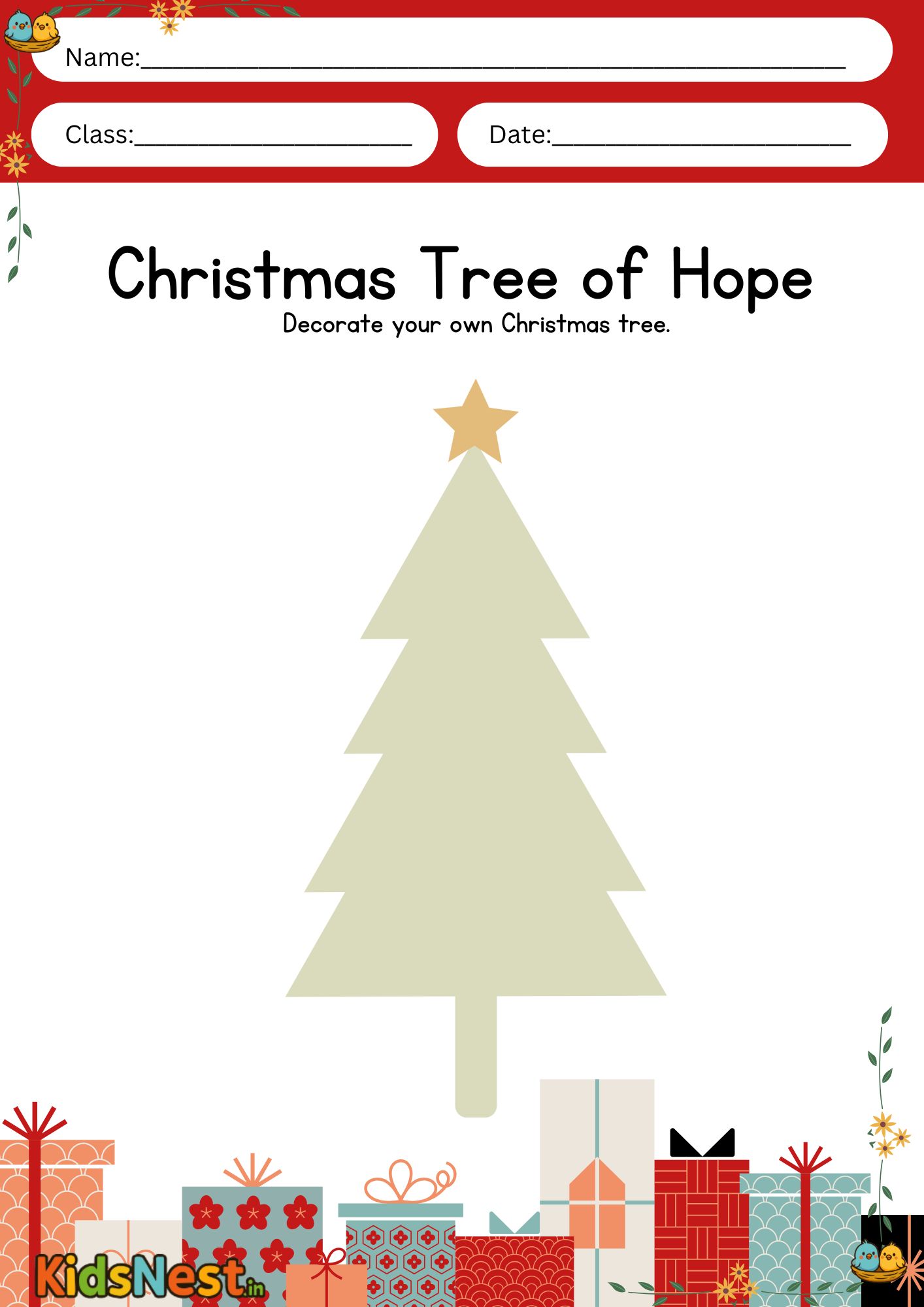 Printable Christmas Tree Decorating Worksheet | Kids Activity cover