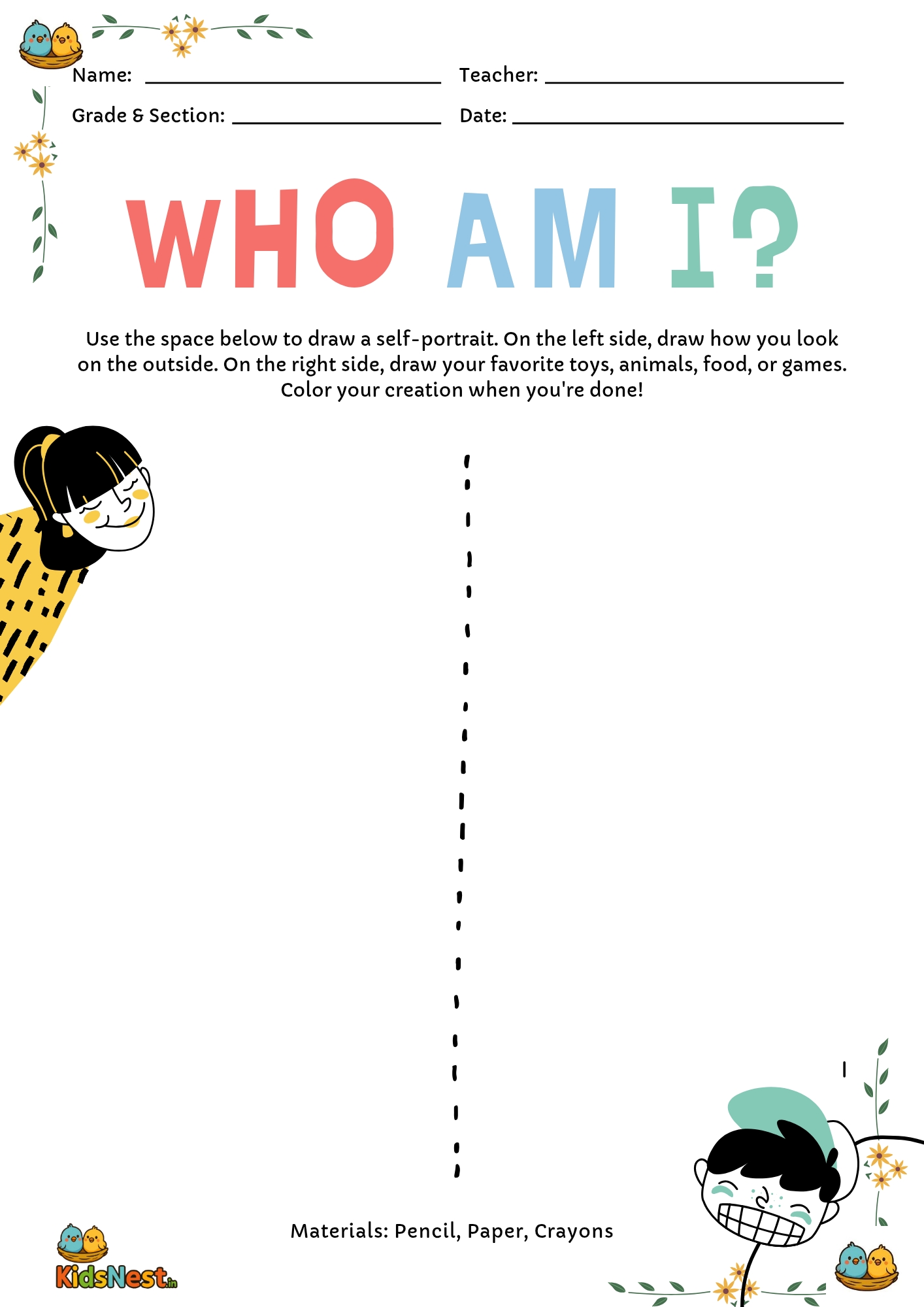 Kids Draw Self Portrait Activity | Printable Art Lesson