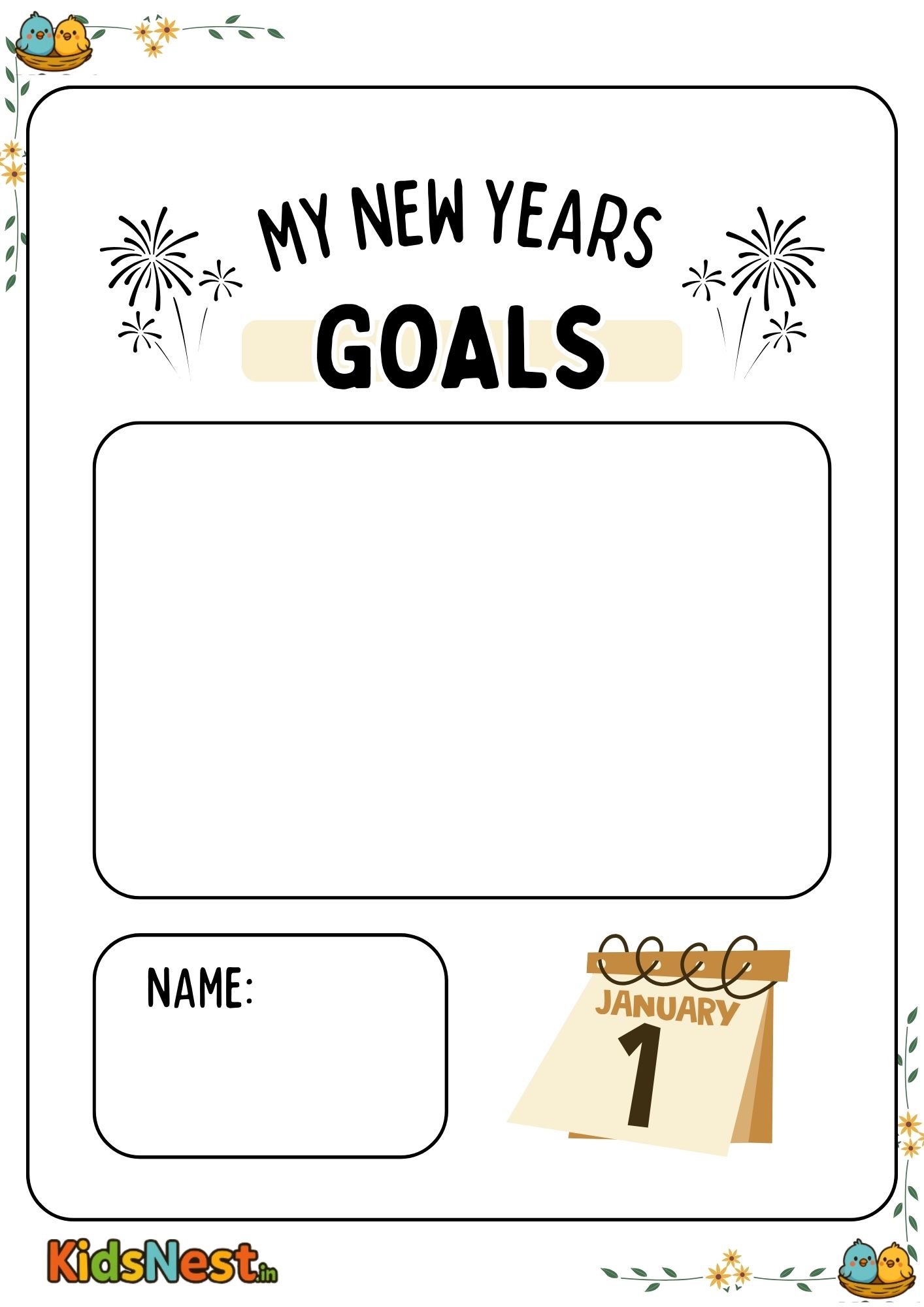 New Year Goals Worksheet for Kids 2026 | Printable Activity