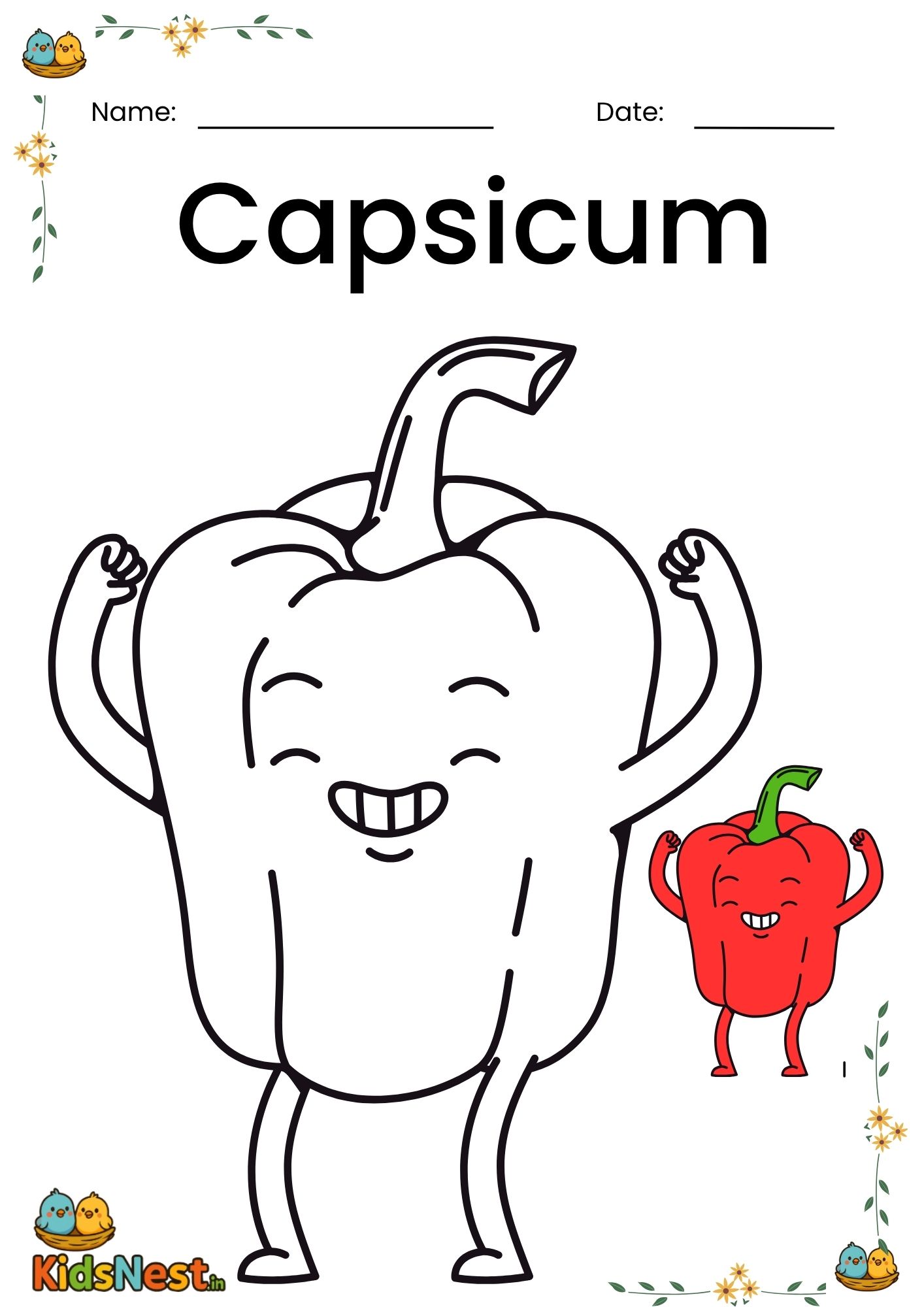 Capsicum Colouring Page | Fun Vegetable Printable for Kids