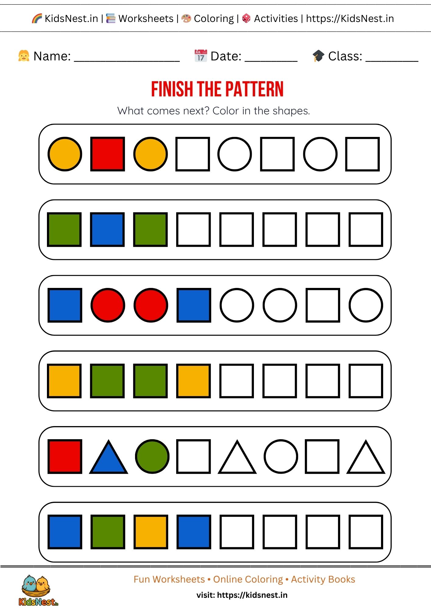Printable Pattern Worksheets for Kids | Educational Activity