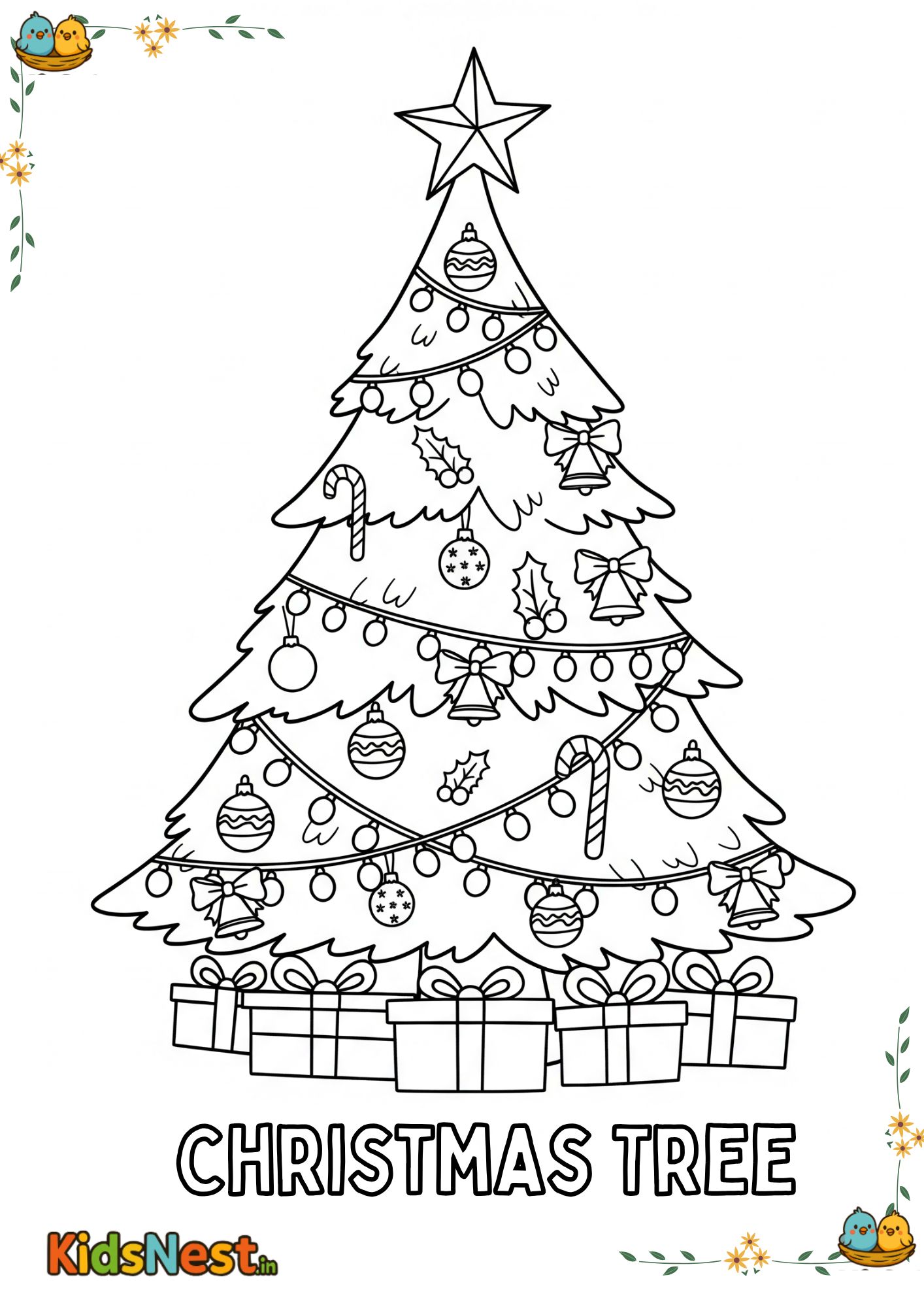 Christmas Tree Coloring Page for Kids - Free Printable