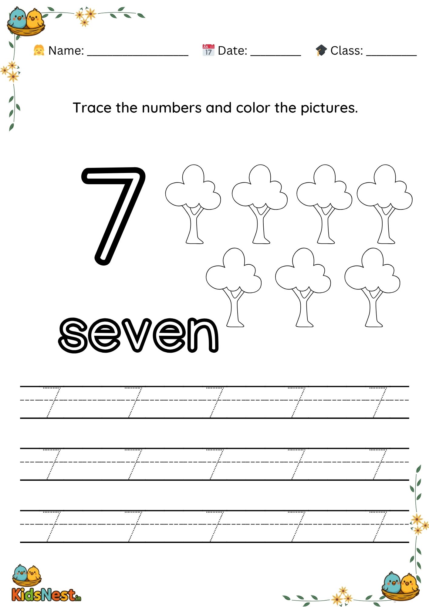 Preschool Number 7 Tracing Worksheet | Free Printable PDF