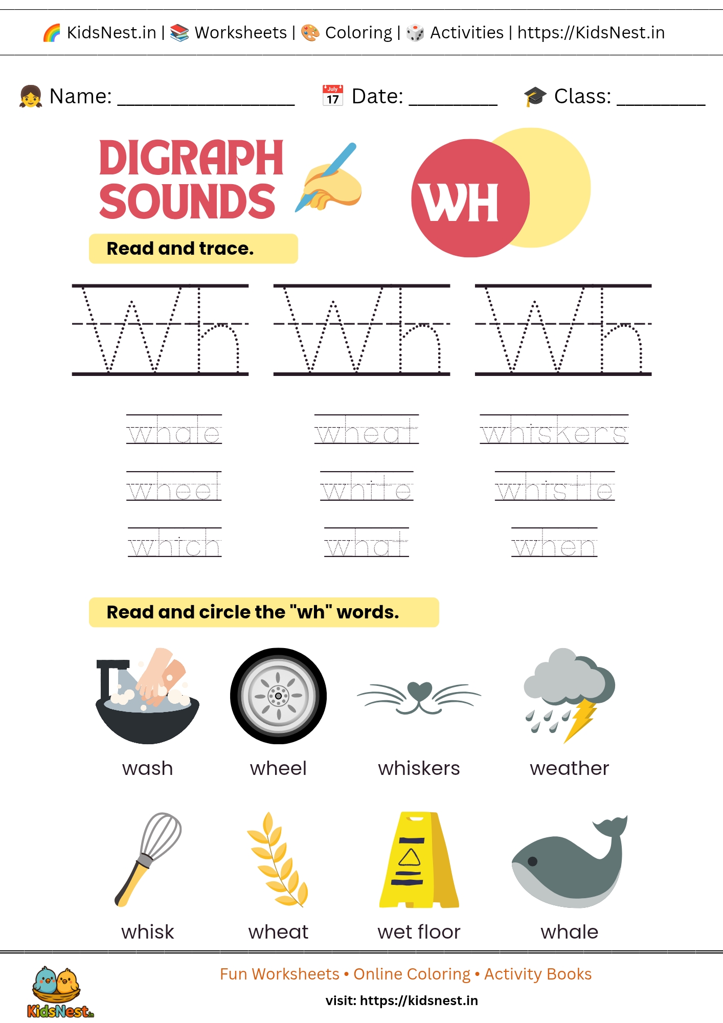 WH Digraph Sound Worksheets & Activities | Printable Phonics