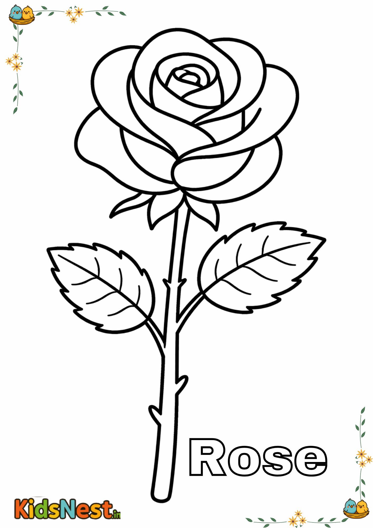 Printable Rose Coloring Page for Kids - Free Download