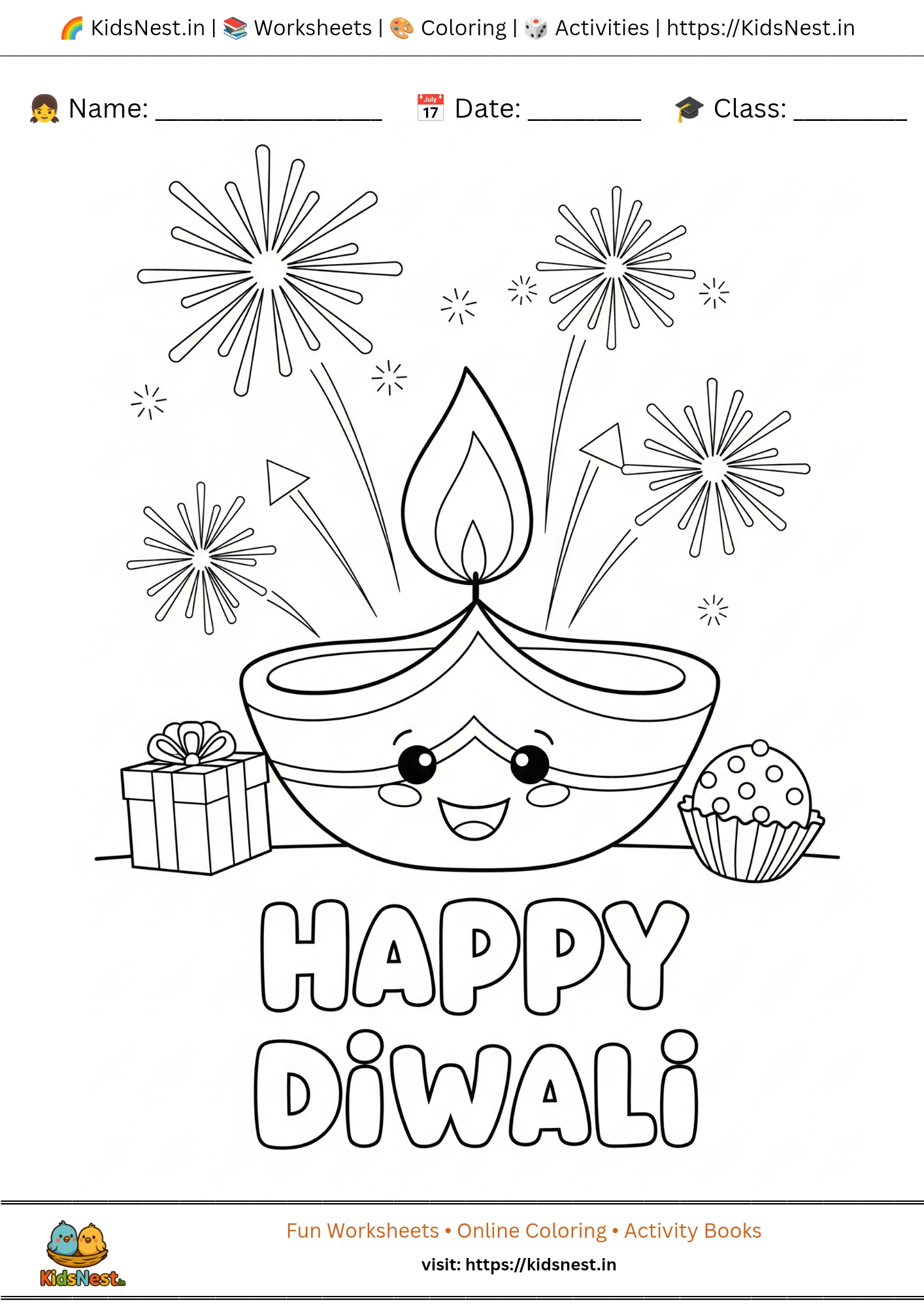 Printable Deepavali Coloring Page for Kids | Free Diwali Fun