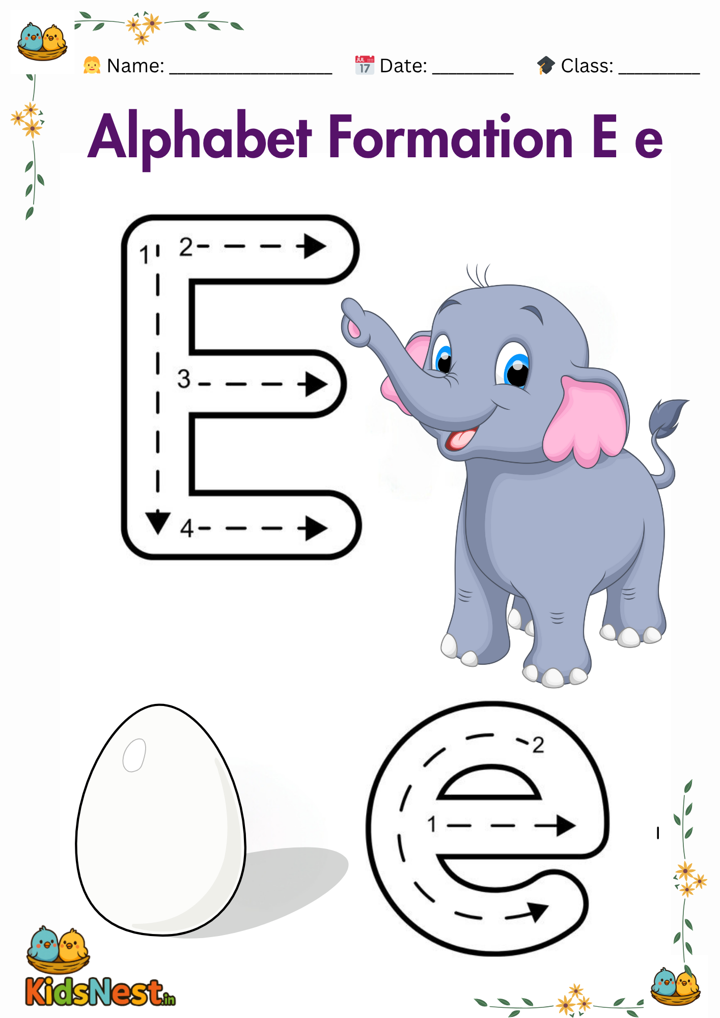 Free Printable Letter E Formation Worksheet for Kids