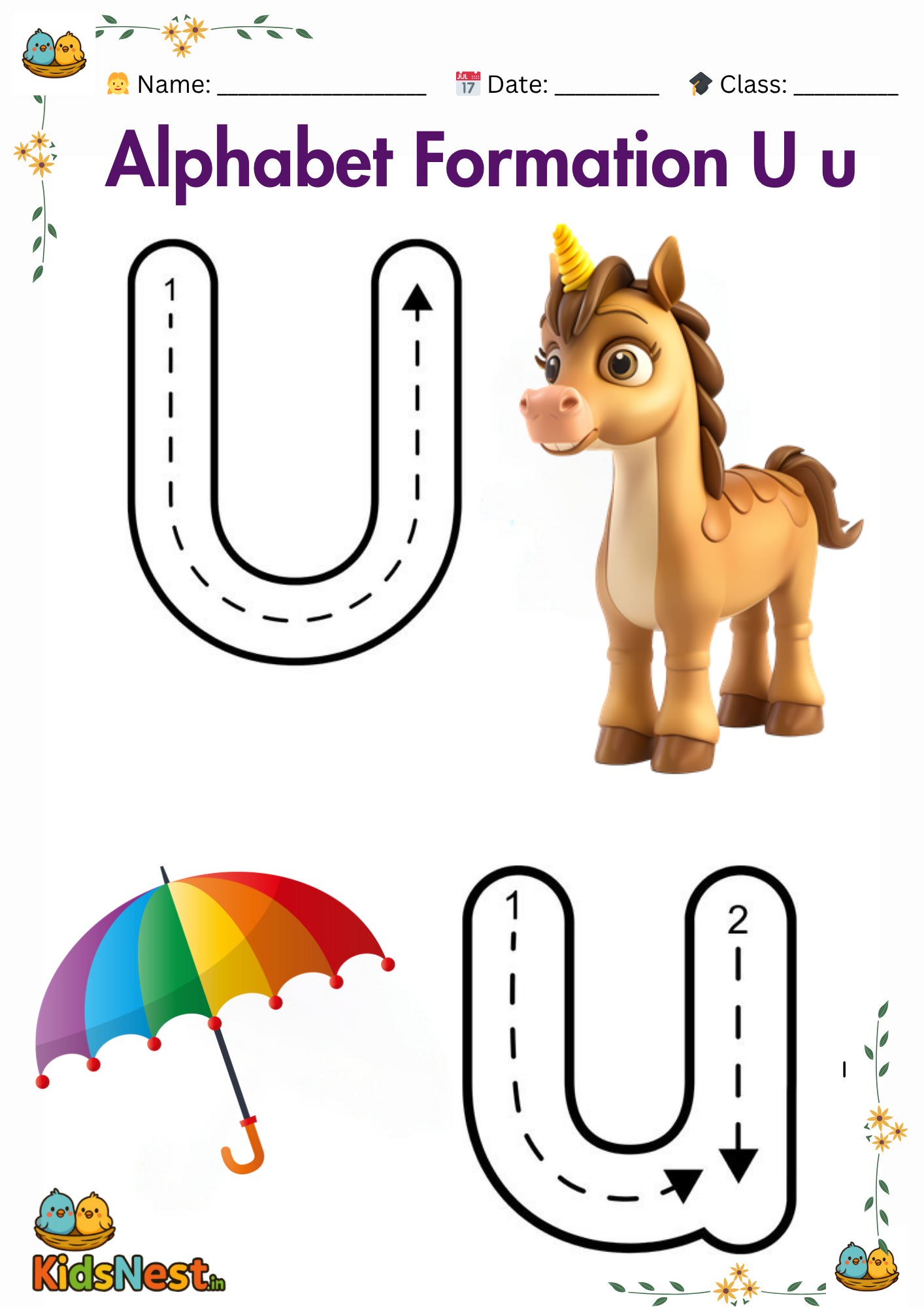 Letter U Formation Worksheet | Printable for Kids & Preschool cover