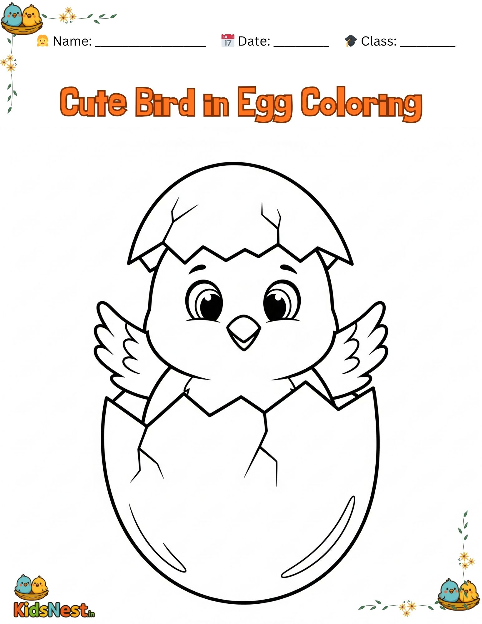 Cute Bird Coloring Page | Free Printable for Kids