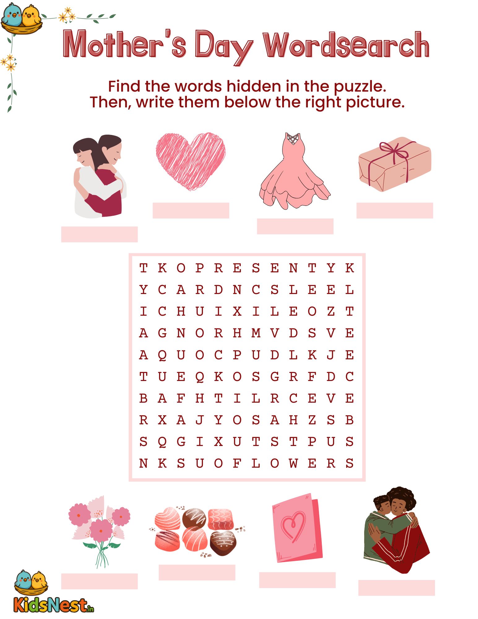 Mother's Day Word Search for Kids - Free Printable Activity