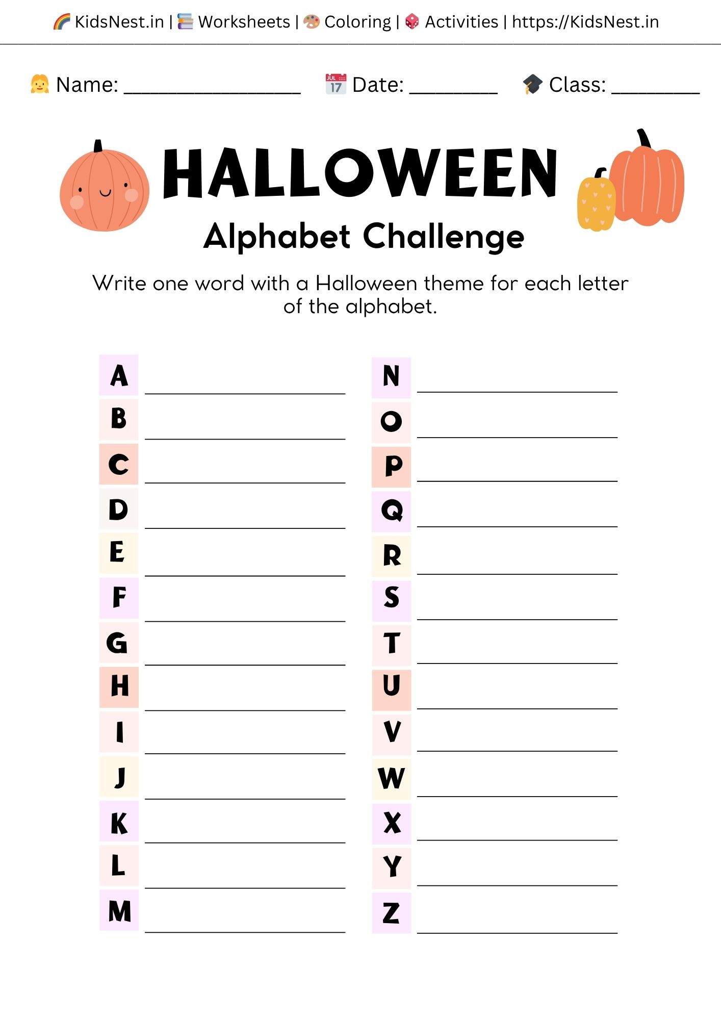 Halloween Alphabet Worksheet for Kids - Printable Fun!
