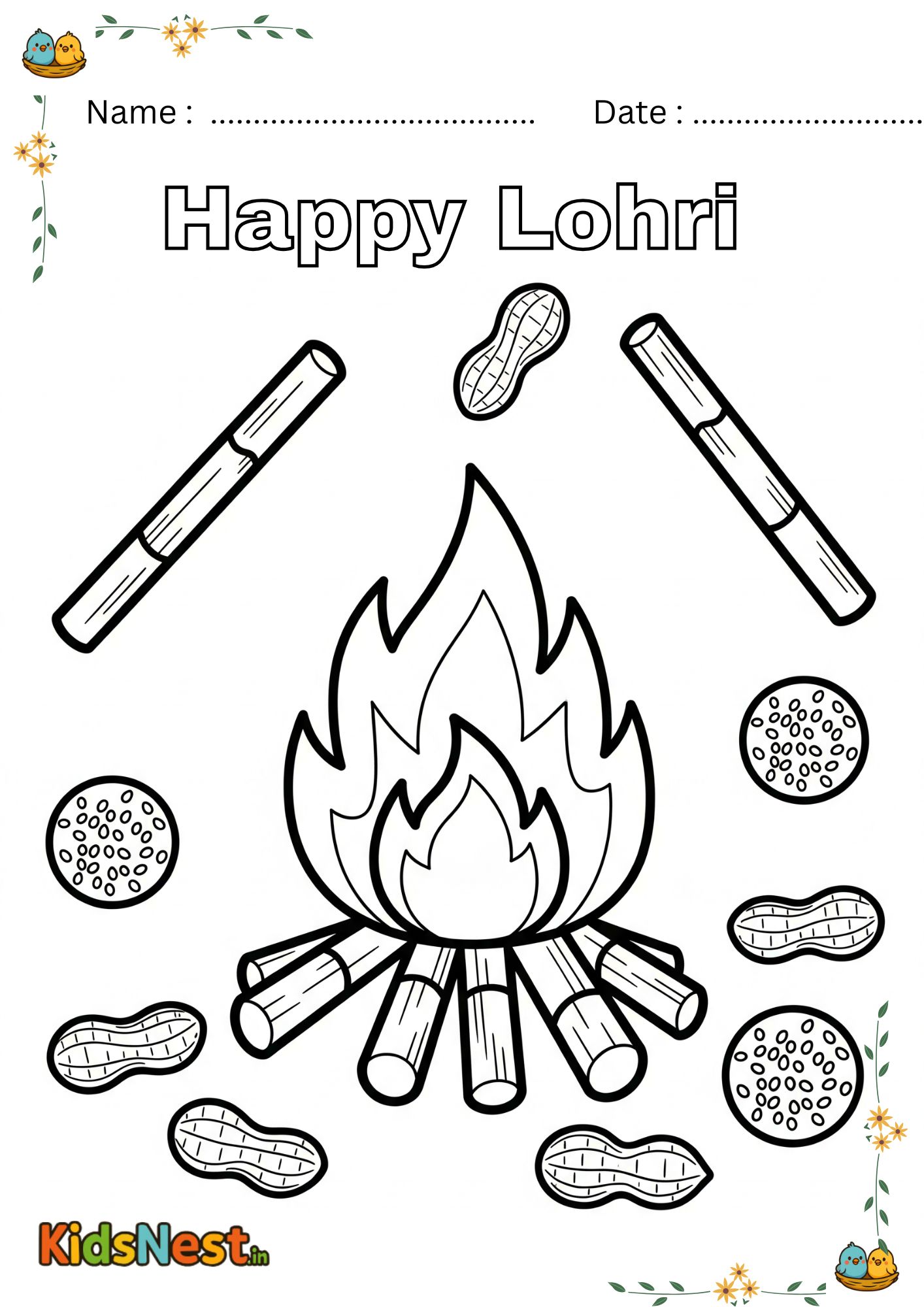 Printable Lohri Colouring Page for Kids | Fun Activity