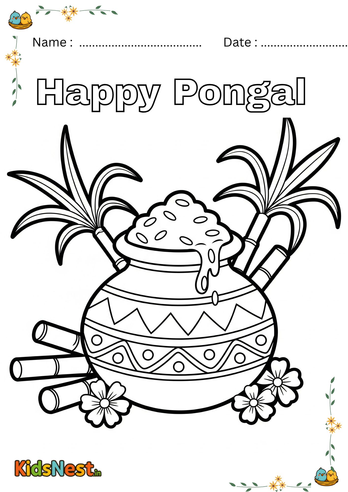 Happy Pongal Colouring Page | Free Kids Printable Activity