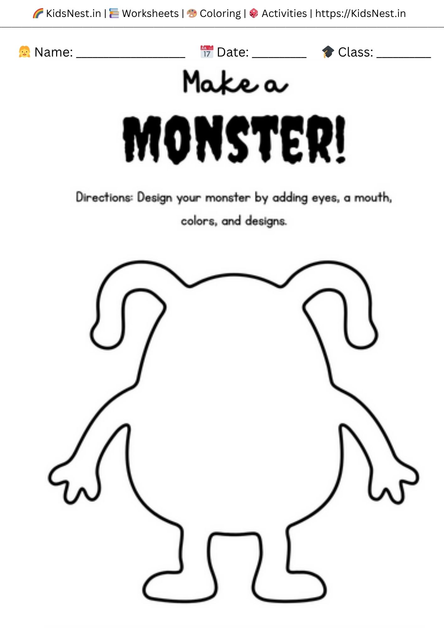 Halloween Monster Drawing for Kids - Free Printable Activity