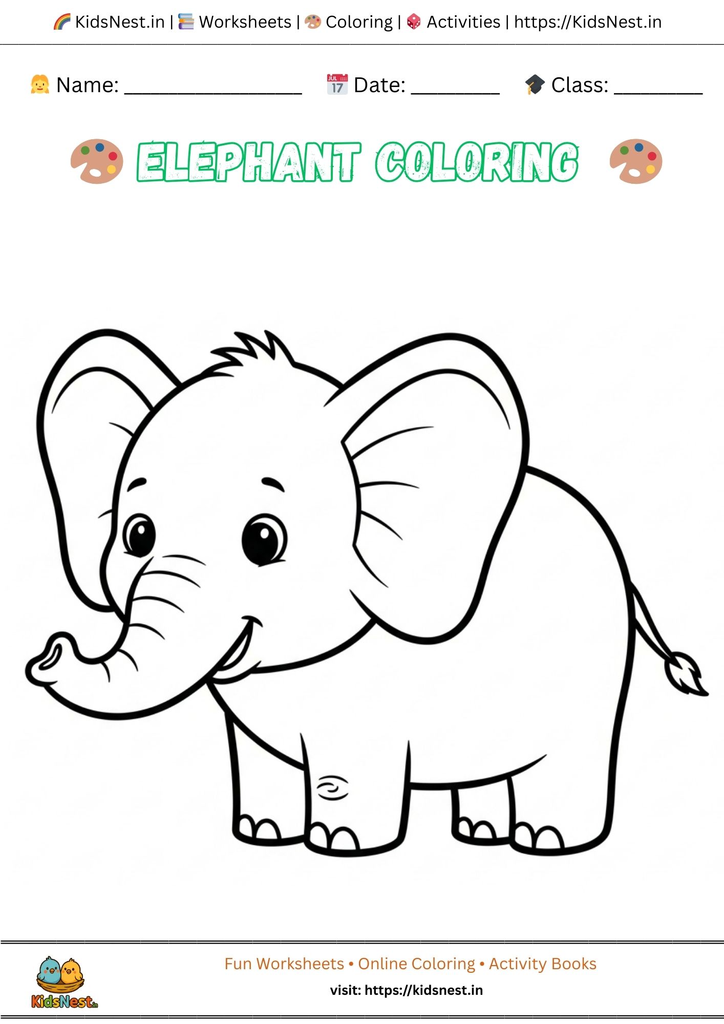 Cute Elephant Coloring Page for Kids | Free Printable