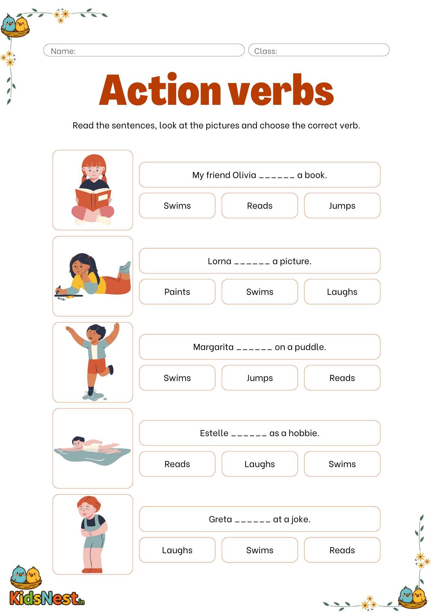 Action Verbs Worksheets | Printable Activities for Kids