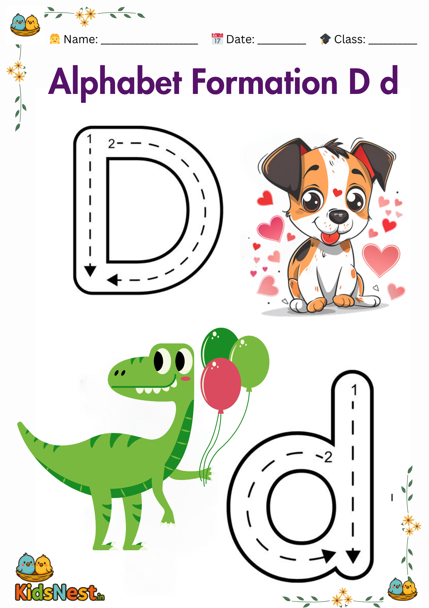 Printable Letter D Formation Worksheet for Kids
